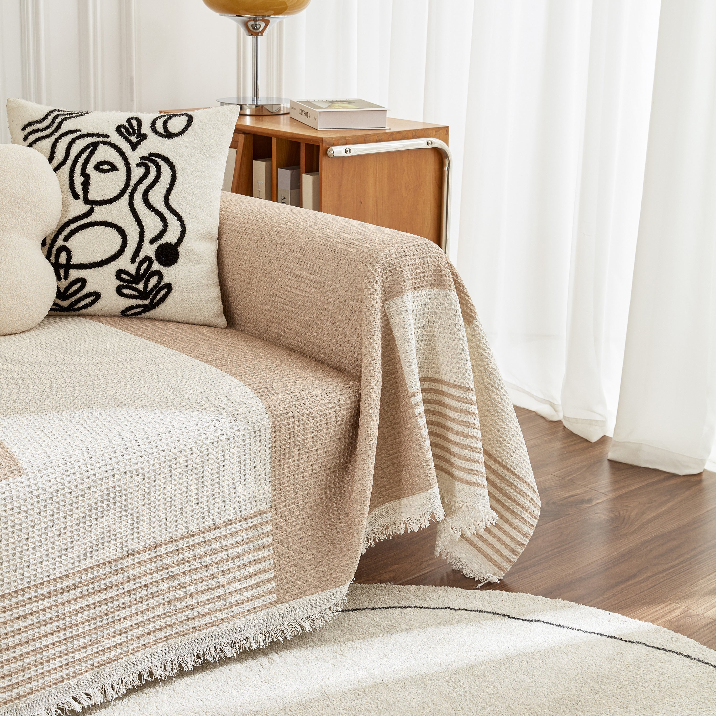 Waffle Lattice Fabric Sofa Cover, Multi-purpose Soft Sofa Throw, Couch Cover Blanket Throws for Couches - Image 87