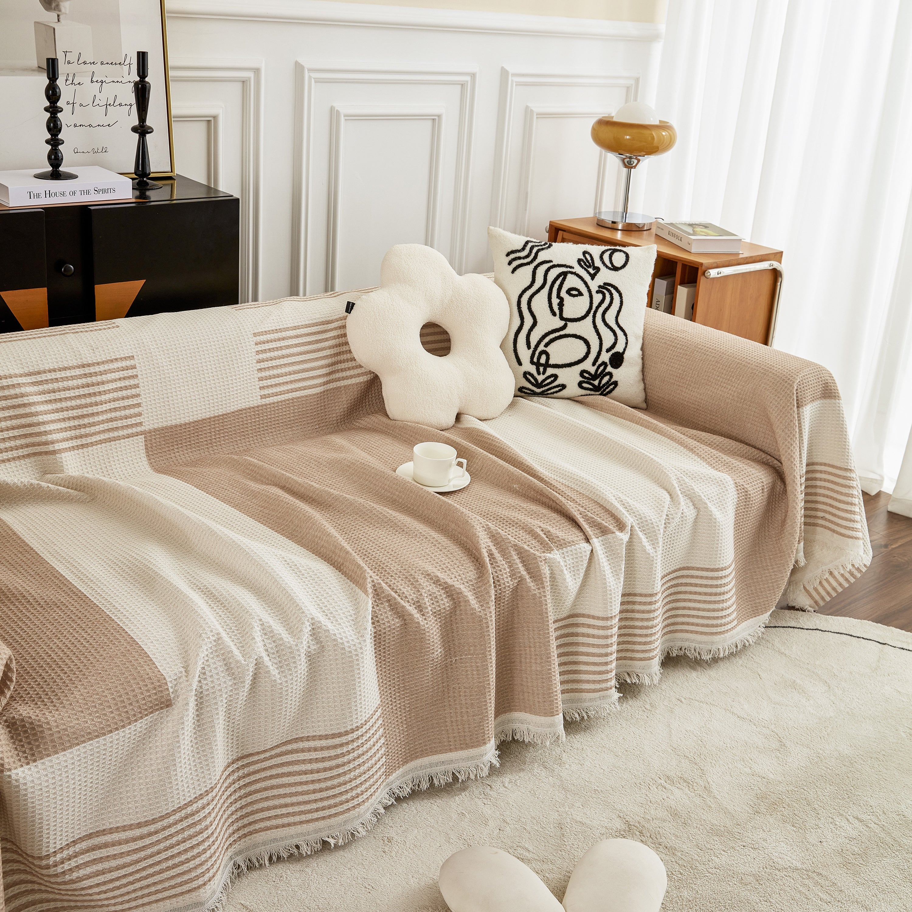 Waffle Lattice Fabric Sofa Cover, Multi-purpose Soft Sofa Throw, Couch Cover Blanket Throws for Couches - Image 88