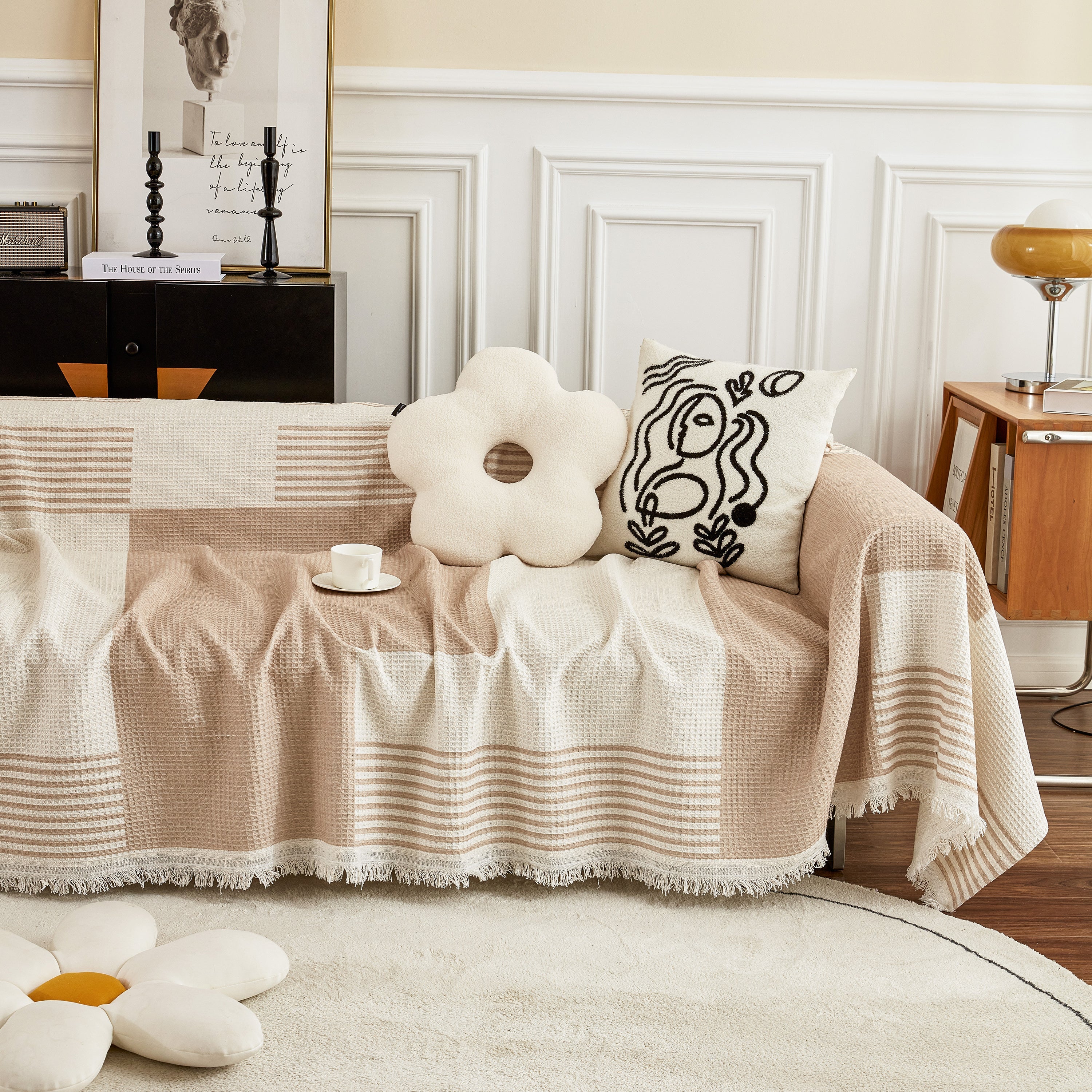 Waffle Lattice Fabric Sofa Cover, Multi-purpose Soft Sofa Throw, Couch Cover Blanket Throws for Couches - Image 89