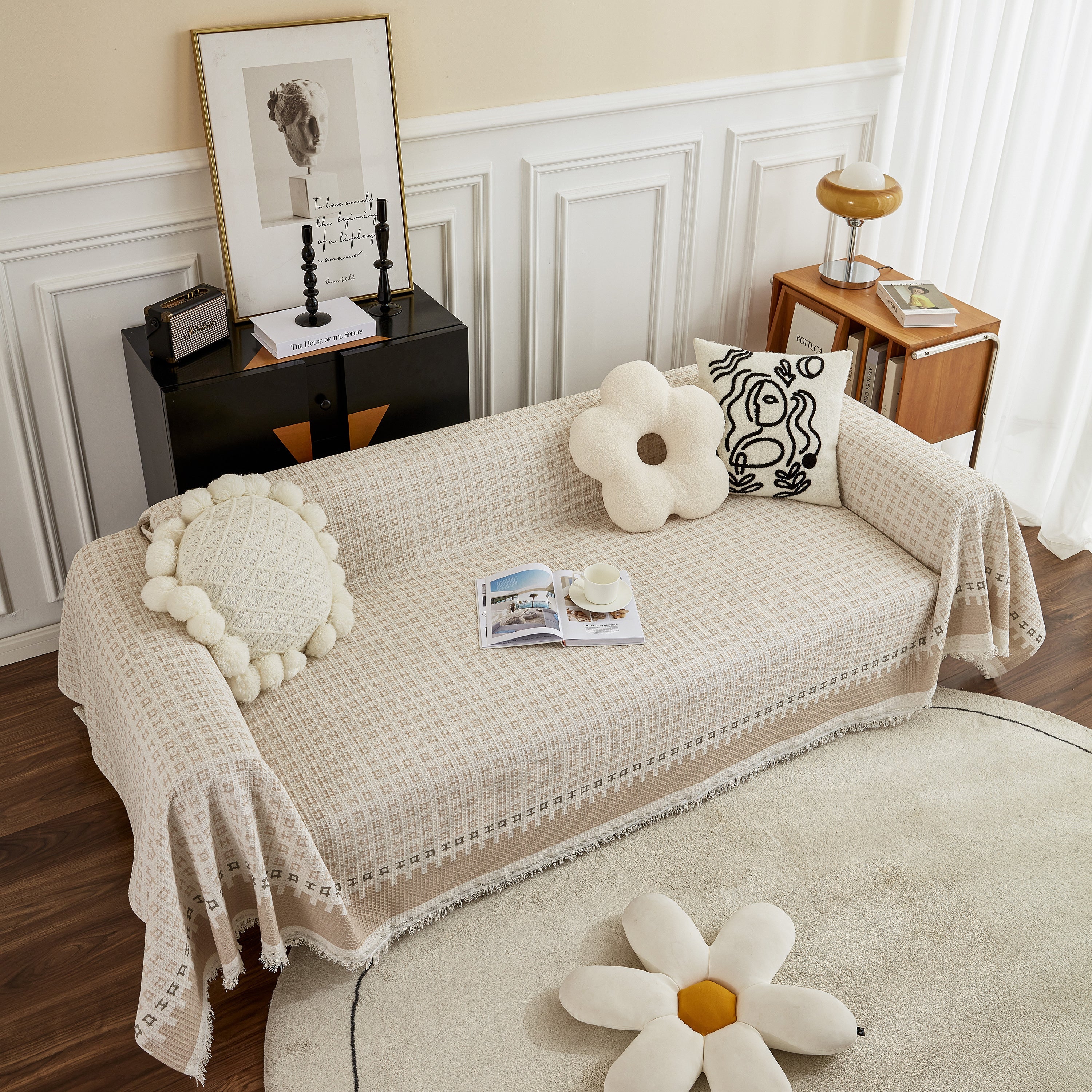 Waffle Lattice Fabric Sofa Cover, Multi-purpose Soft Sofa Throw, Couch Cover Blanket Throws for Couches - Image 9