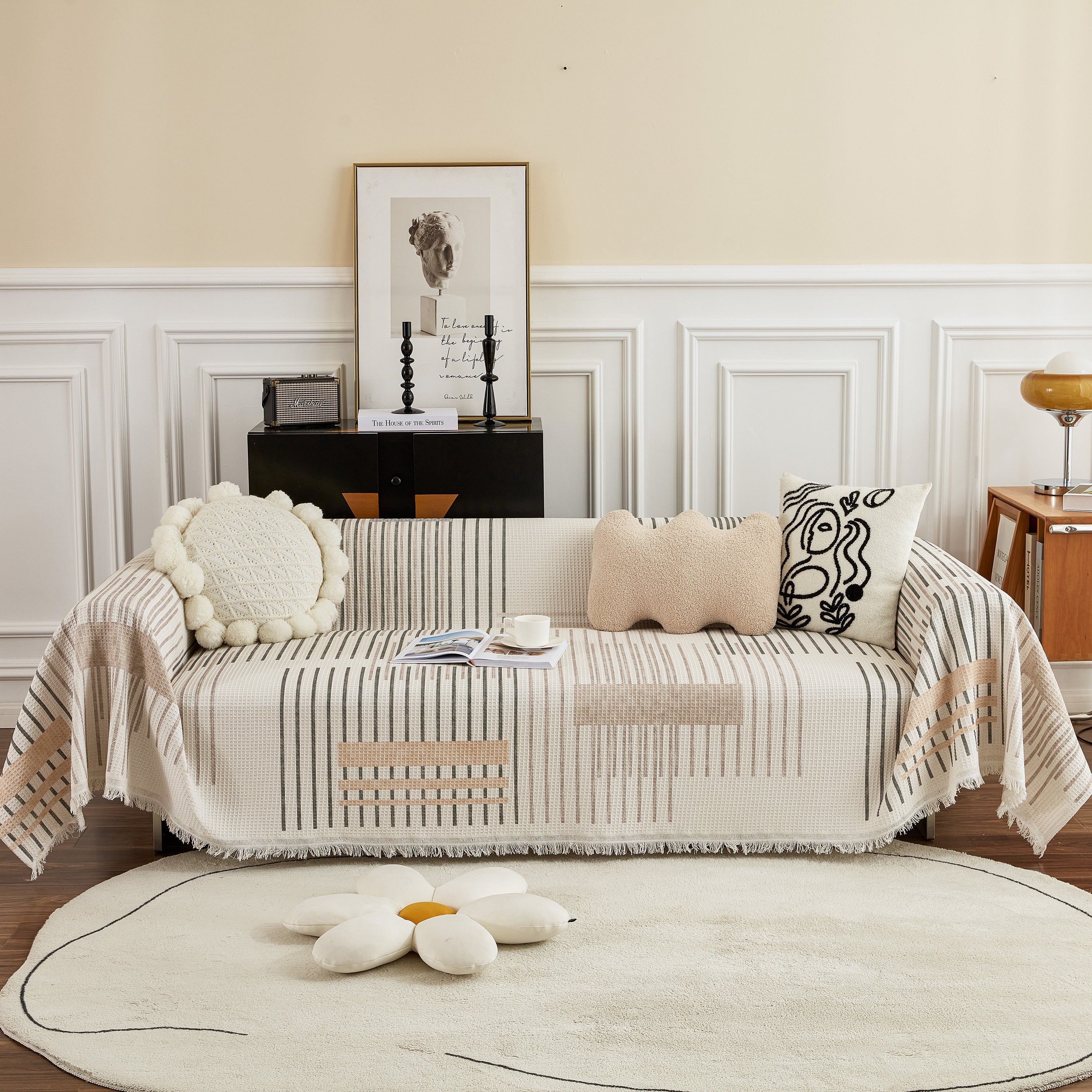 Waffle Lattice Fabric Sofa Cover, Multi-purpose Soft Sofa Throw, Couch Cover Blanket Throws for Couches - Image 92