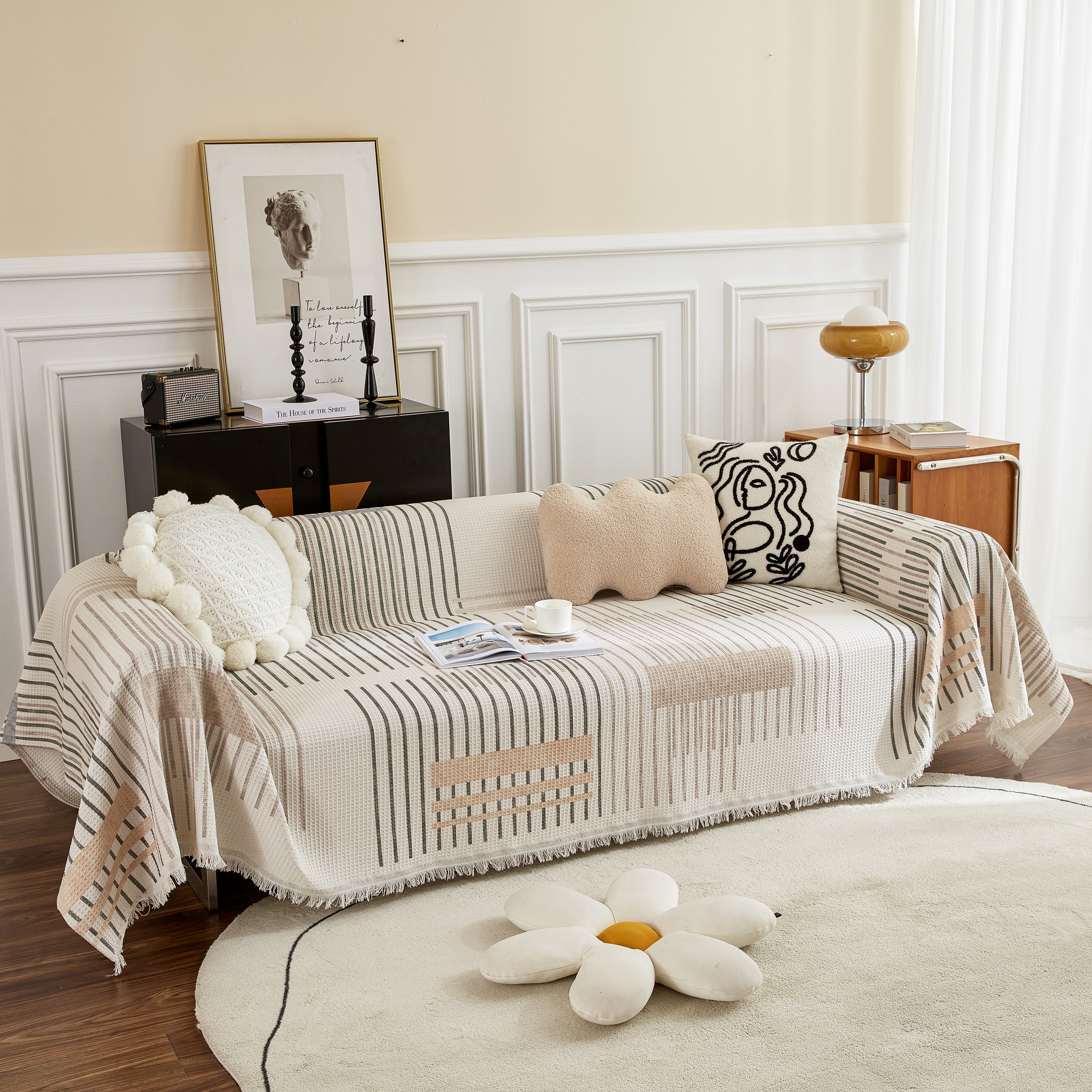 Waffle Lattice Fabric Sofa Cover, Multi-purpose Soft Sofa Throw, Couch Cover Blanket Throws for Couches - Image 93