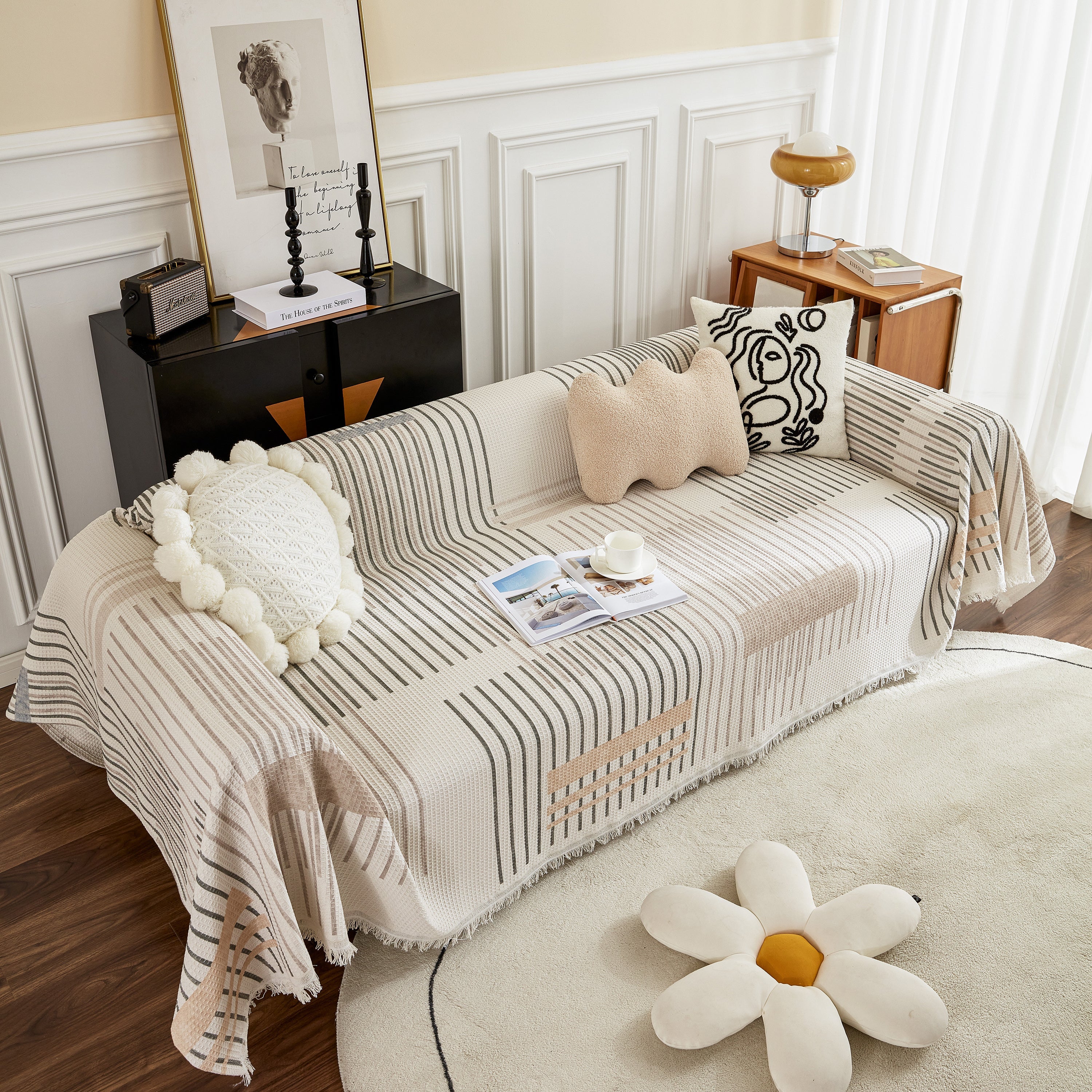 Waffle Lattice Fabric Sofa Cover, Multi-purpose Soft Sofa Throw, Couch Cover Blanket Throws for Couches - Image 95