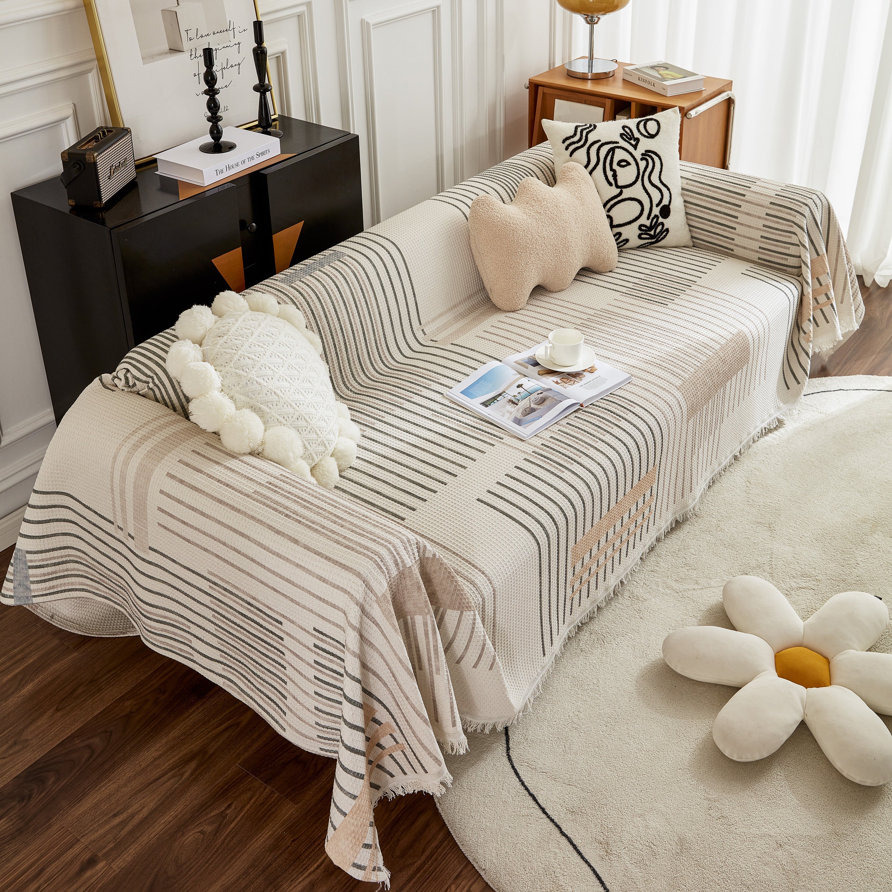 Waffle Lattice Fabric Sofa Cover, Multi-purpose Soft Sofa Throw, Couch Cover Blanket Throws for Couches - Image 96