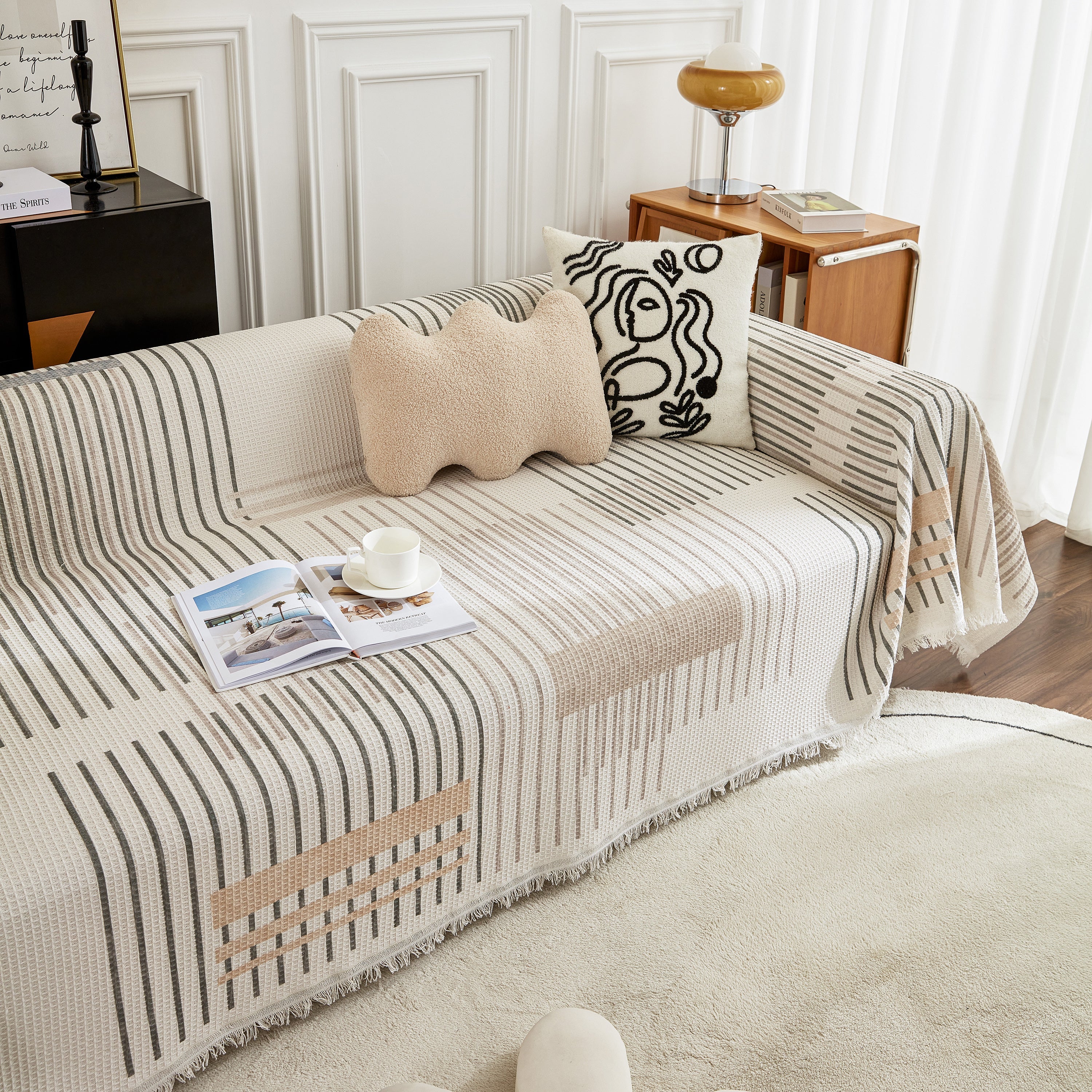 Waffle Lattice Fabric Sofa Cover, Multi-purpose Soft Sofa Throw, Couch Cover Blanket Throws for Couches - Image 97