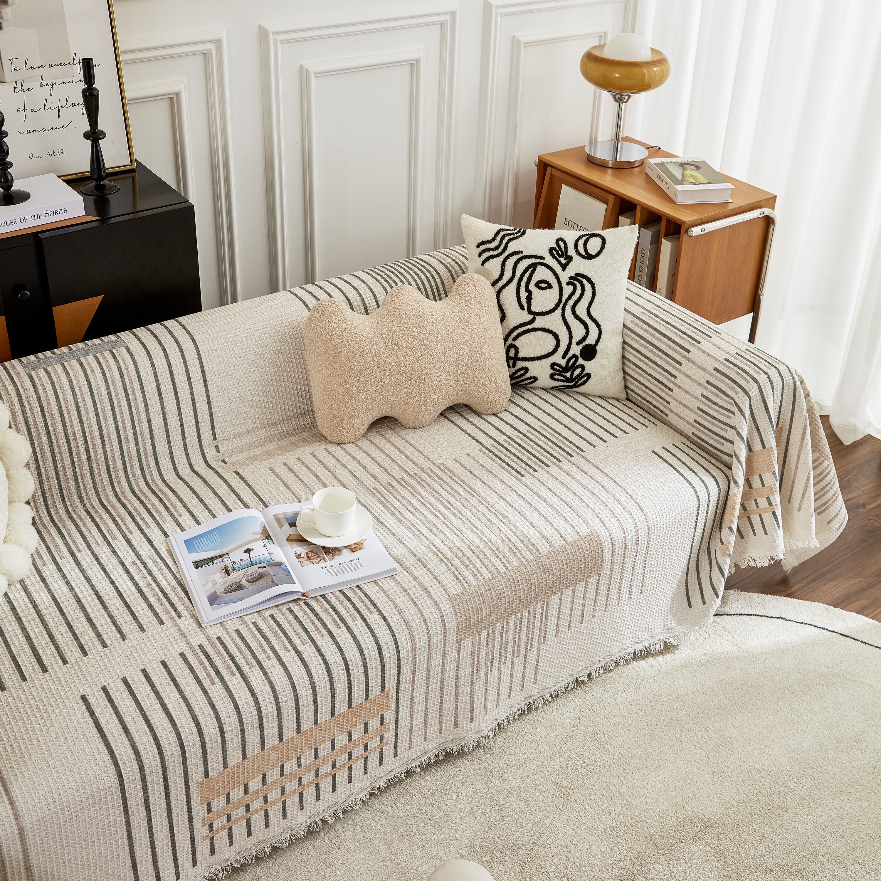 Waffle Lattice Fabric Sofa Cover, Multi-purpose Soft Sofa Throw, Couch Cover Blanket Throws for Couches - Image 98