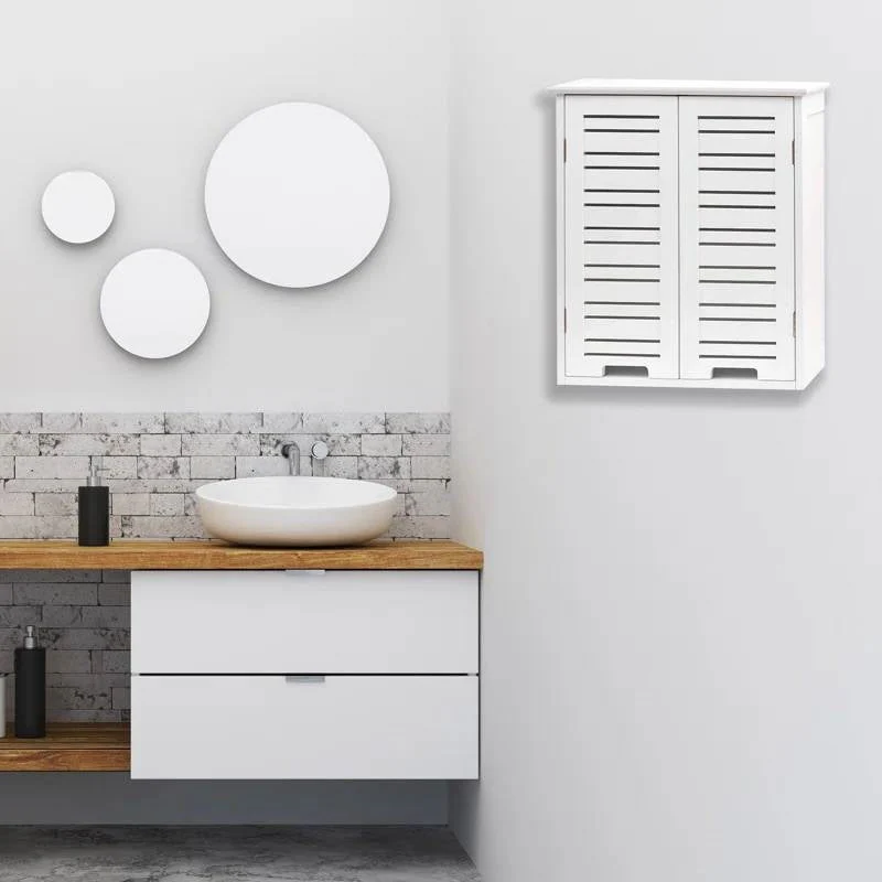 Wall-Mount Bathroom Storage Cabinet with Louver Doors in White Wood Finish - Image 2