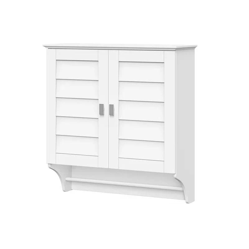 Wall Mounted Bathroom Medicine Cabinet with Louver Doors and Towel Bar in White - Image 2