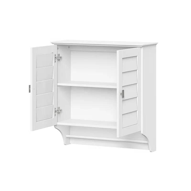 Wall Mounted Bathroom Medicine Cabinet with Louver Doors and Towel Bar in White - Image 3