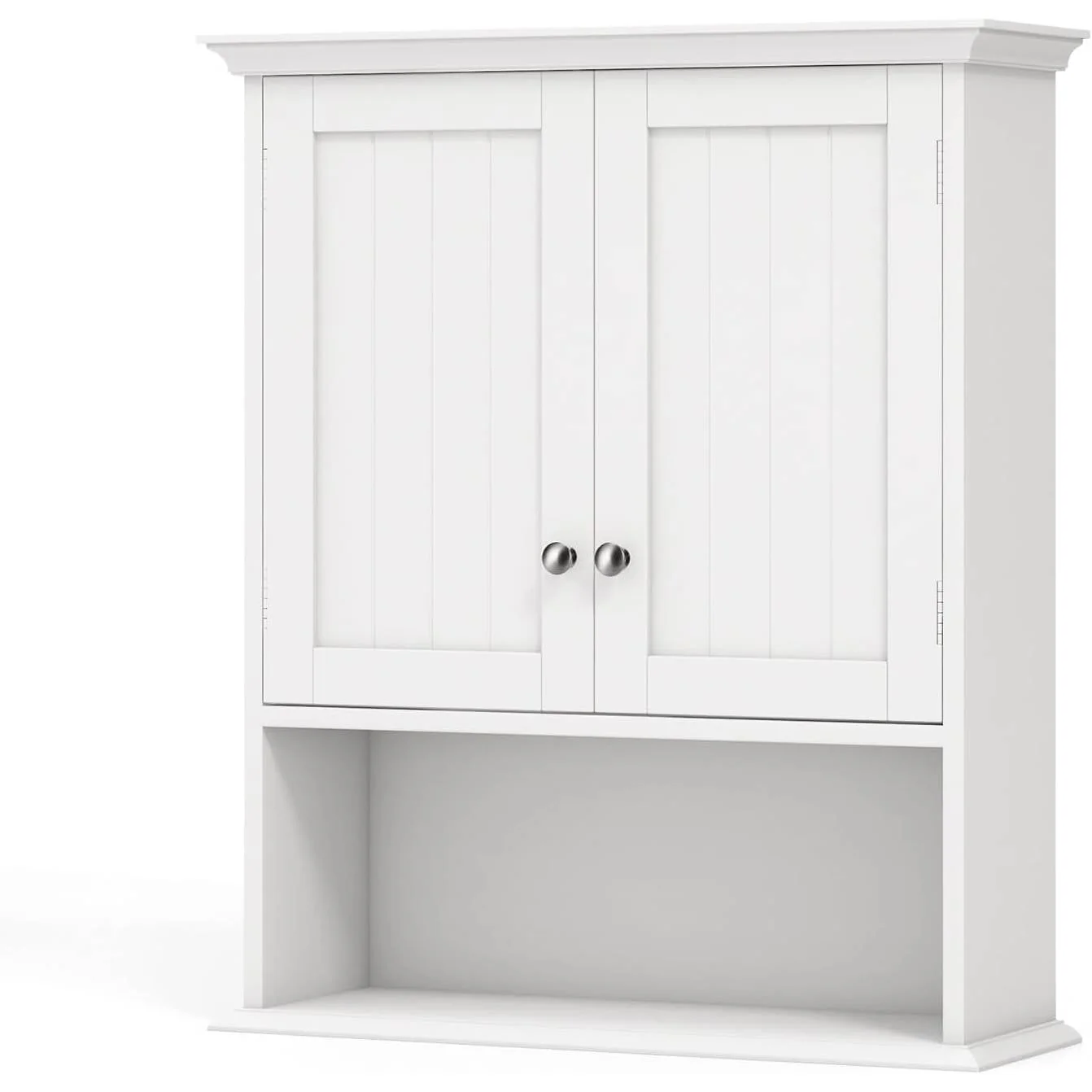 Wall Mounted Bathroom Medicine Cabinet with Open Storage Shelf in White - Image 3