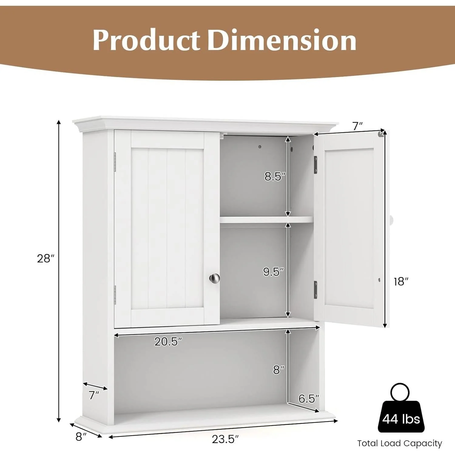 Wall Mounted Bathroom Medicine Cabinet with Open Storage Shelf in White - Image 5