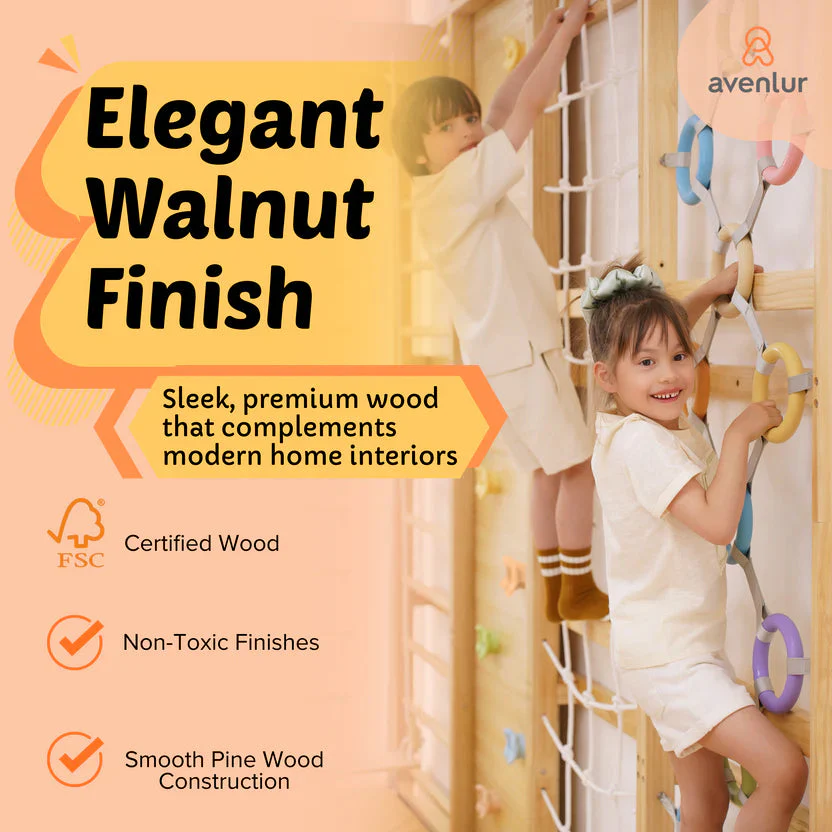 Walnut Modular | Swedish Ladder Jungle Gym - 79" Height - Wall Mounted - Image 4