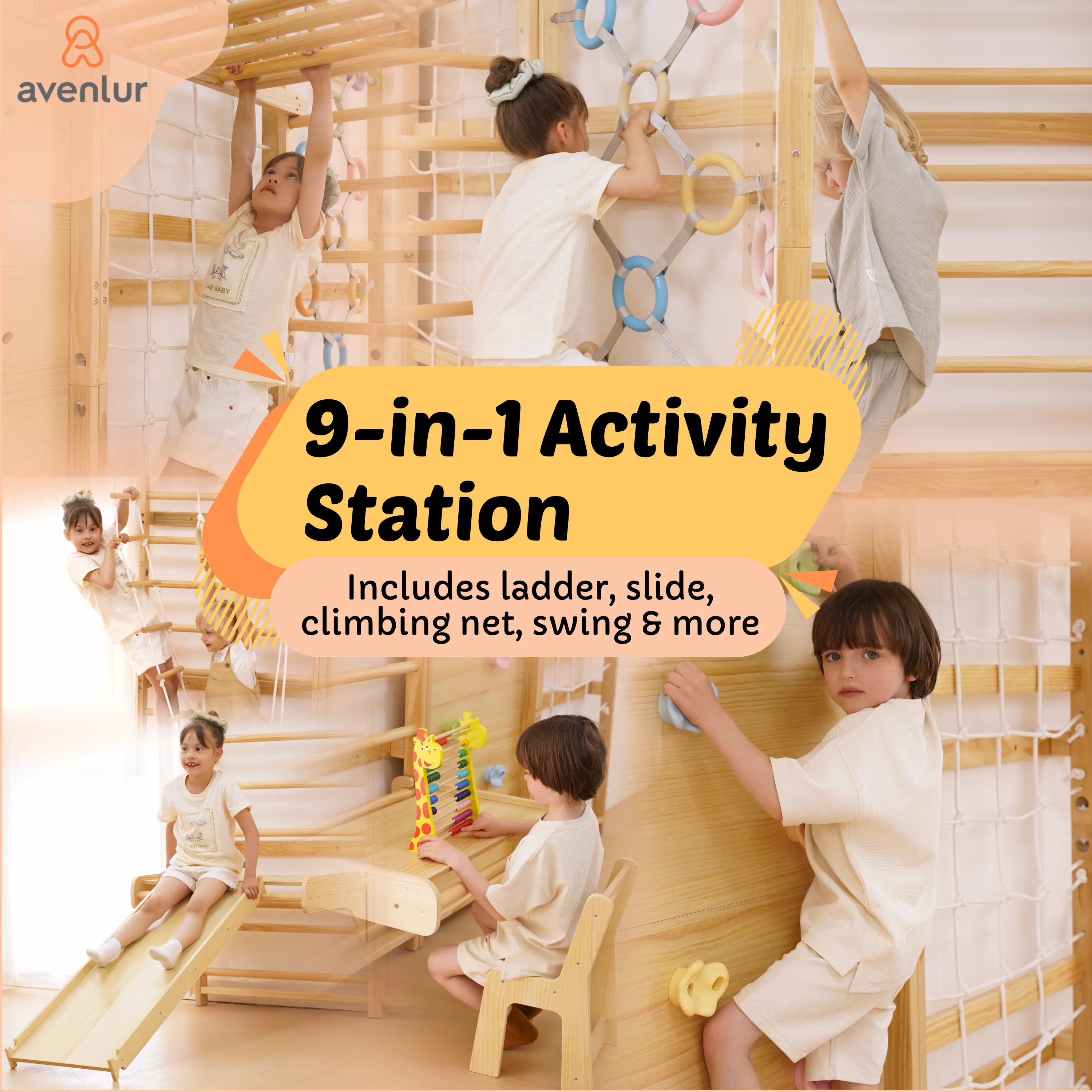 Walnut Modular | Swedish Ladder Jungle Gym - 79" Height - Wall Mounted - Image 5