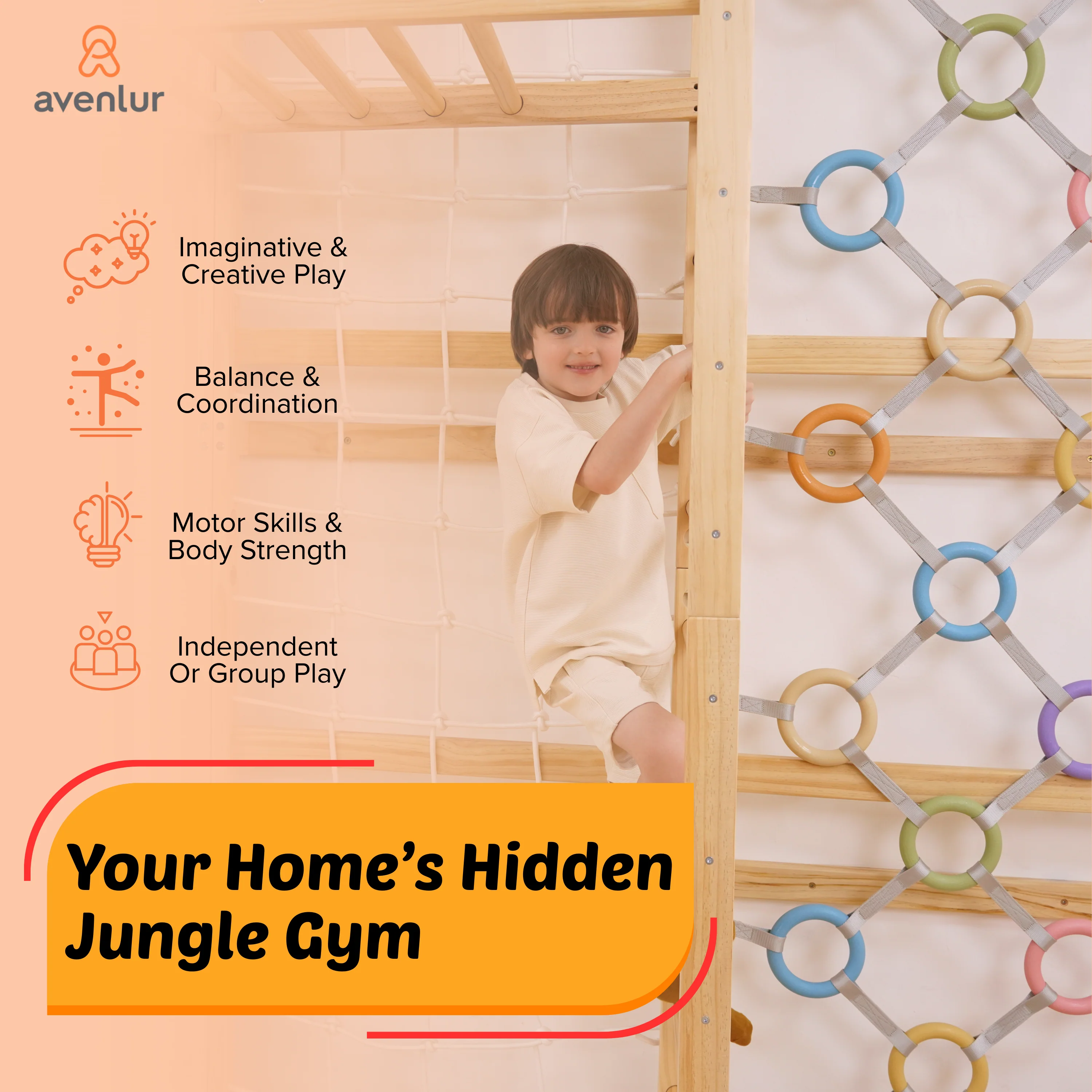 Walnut Modular | Swedish Ladder Jungle Gym - 79" Height - Wall Mounted - Image 6