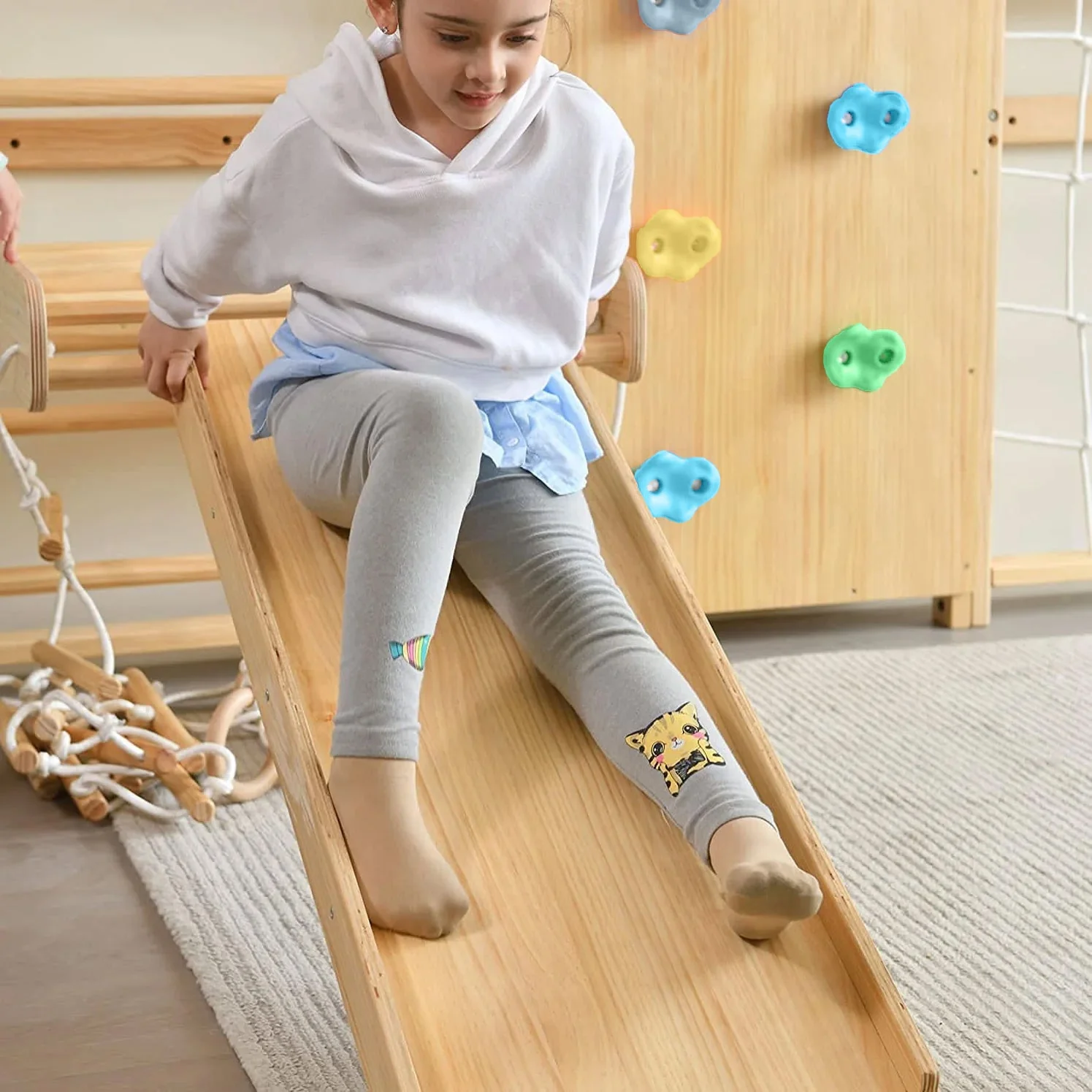 Walnut | Swedish Ladder Jungle Gym - 79" Height - Wall Mounted - Image 2