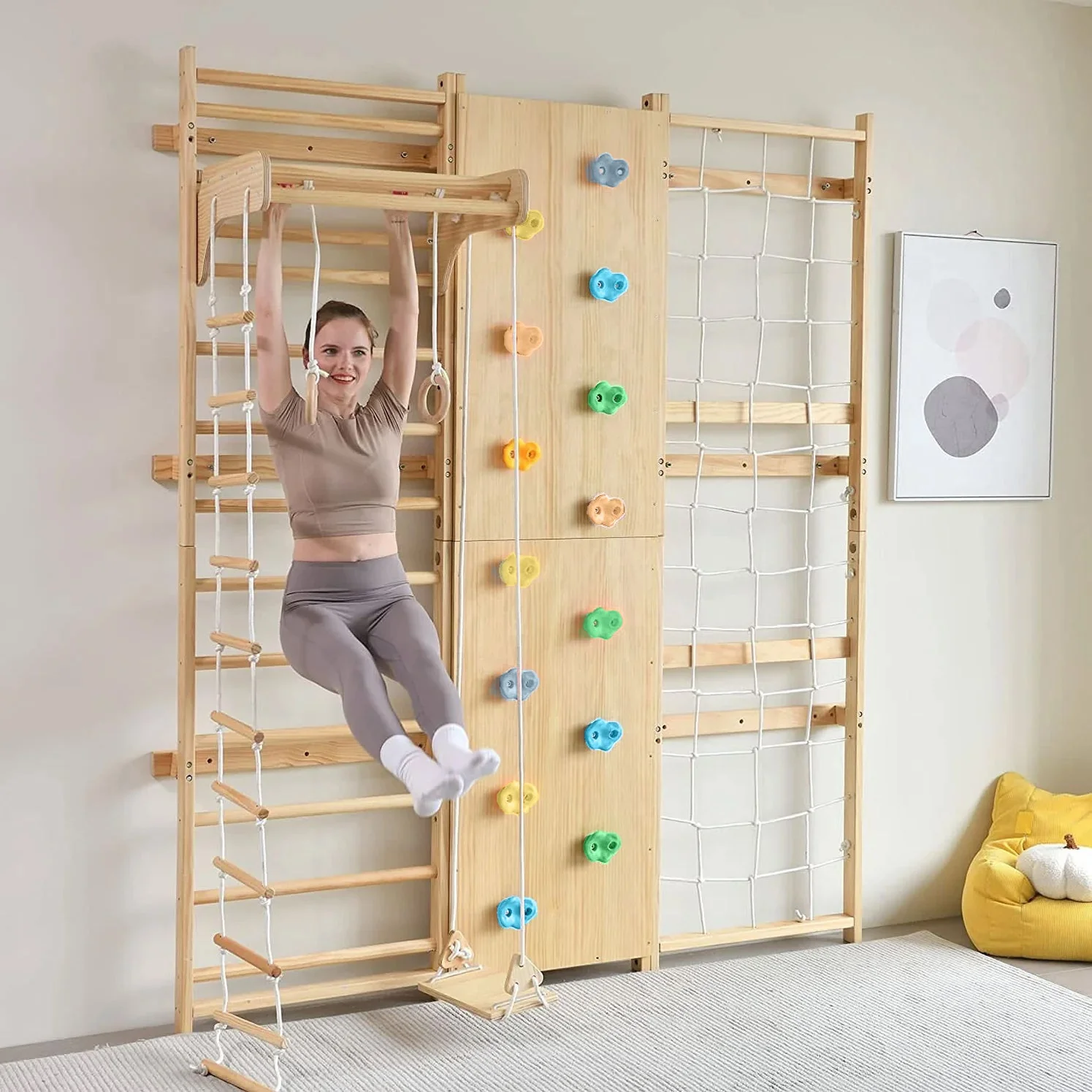 Walnut | Swedish Ladder Jungle Gym - 79" Height - Wall Mounted - Image 5