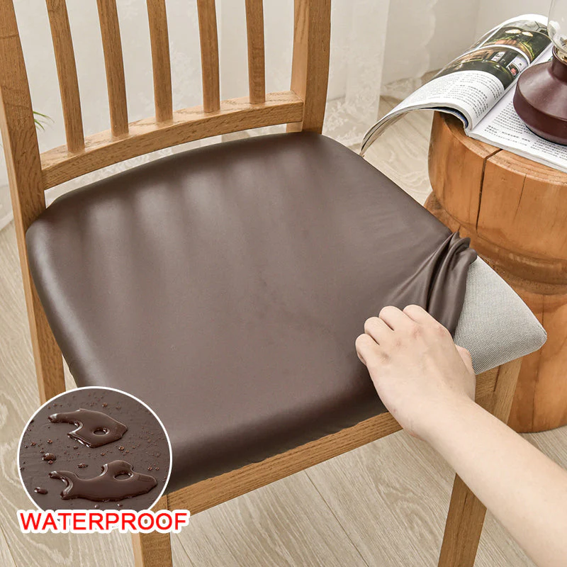 Waterproof PU Leather Square Chair Seat Cover Kitchen Dining Seat Slipcovers - Image 11