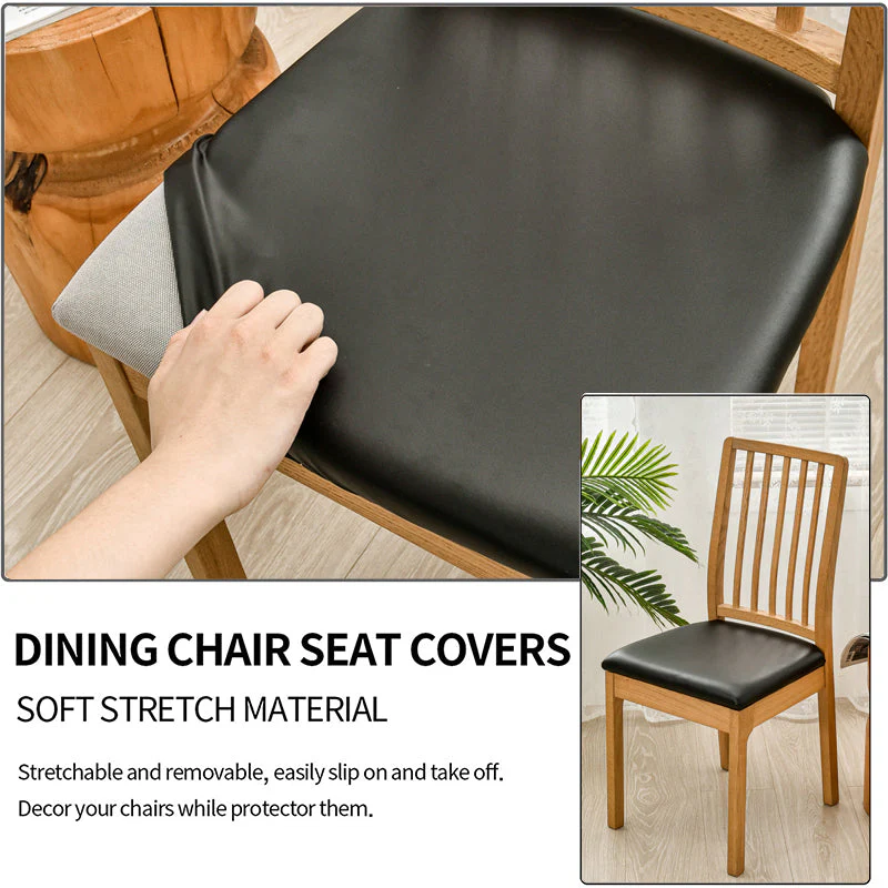 Waterproof PU Leather Square Chair Seat Cover Kitchen Dining Seat Slipcovers - Image 5