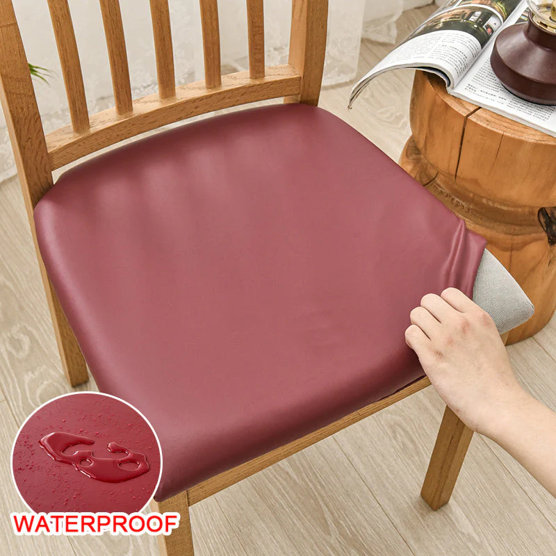 Waterproof PU Leather Square Chair Seat Cover Kitchen Dining Seat Slipcovers - Image 9