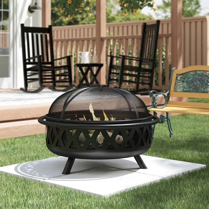 Weather Resistant Steel Wood Burning Fire Pit with Spark Screen - Image 2