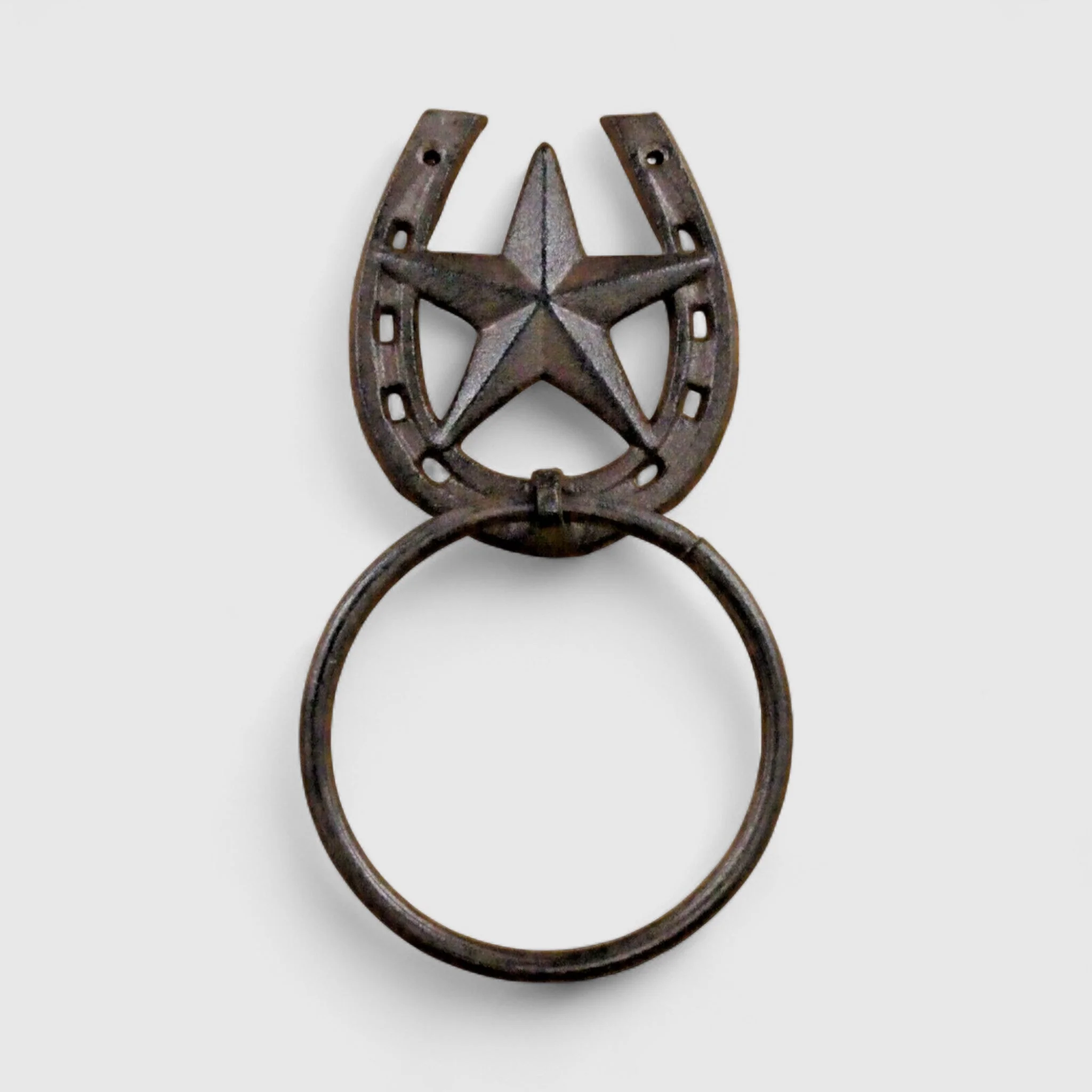Star & Horseshoe Towel Ring, Western Cast Iron Bathroom Accent - Image 2