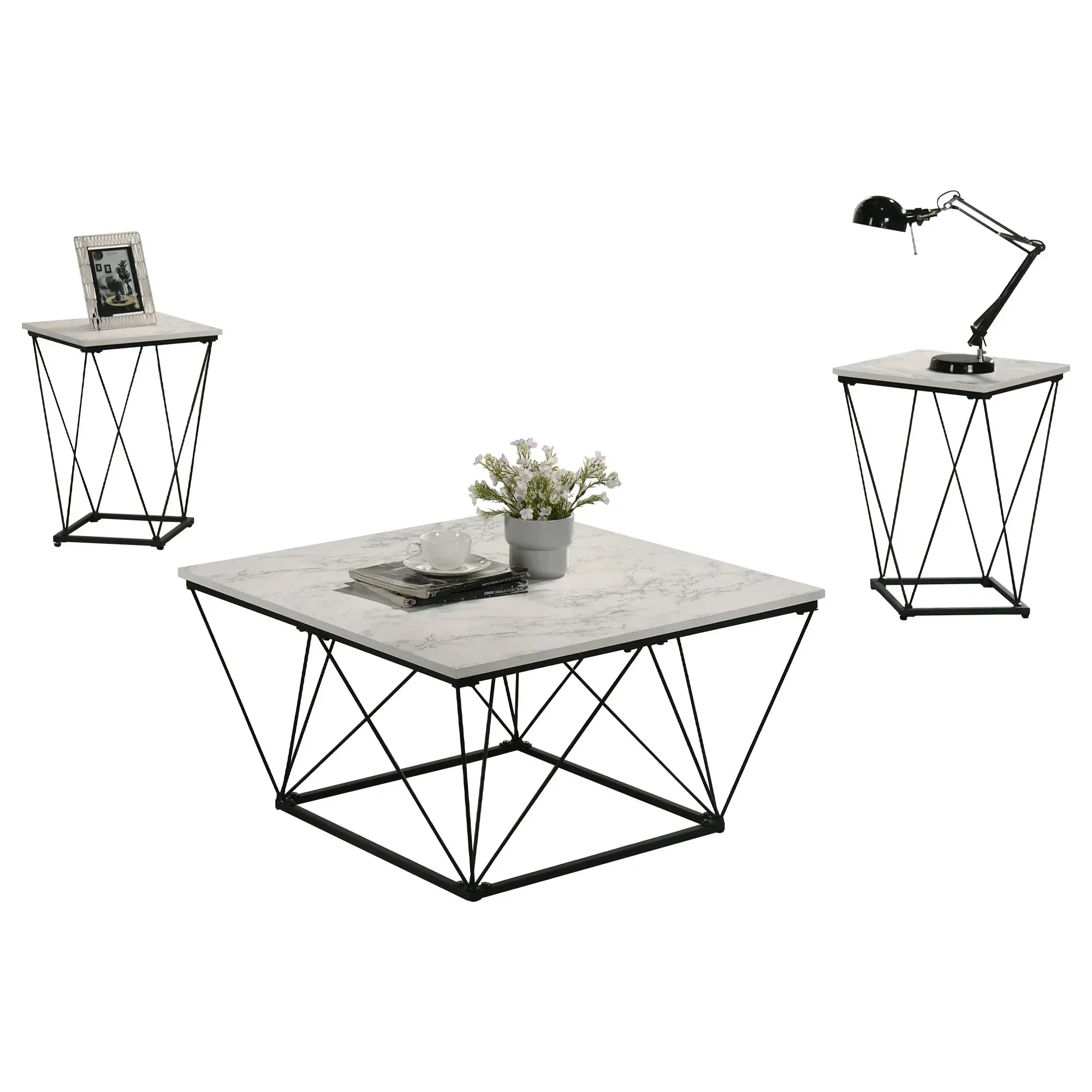 Whetstone 31.5" 3-Piece Coffee Table Set with Angular & Geometric Metal Base - Image 11