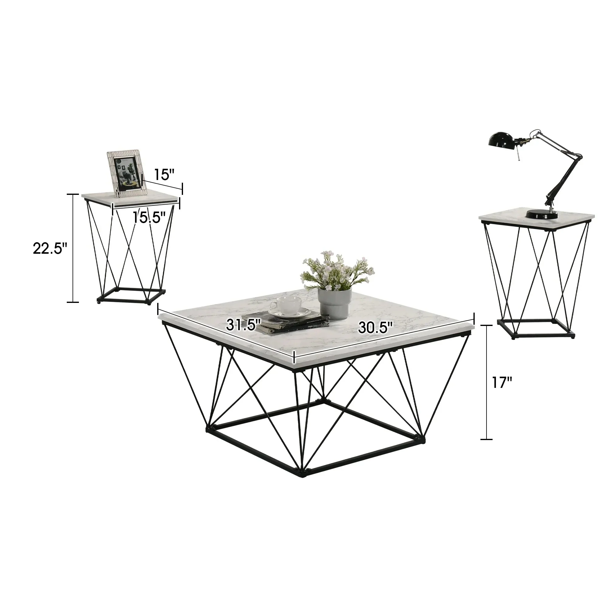 Whetstone 31.5" 3-Piece Coffee Table Set with Angular & Geometric Metal Base - Image 12