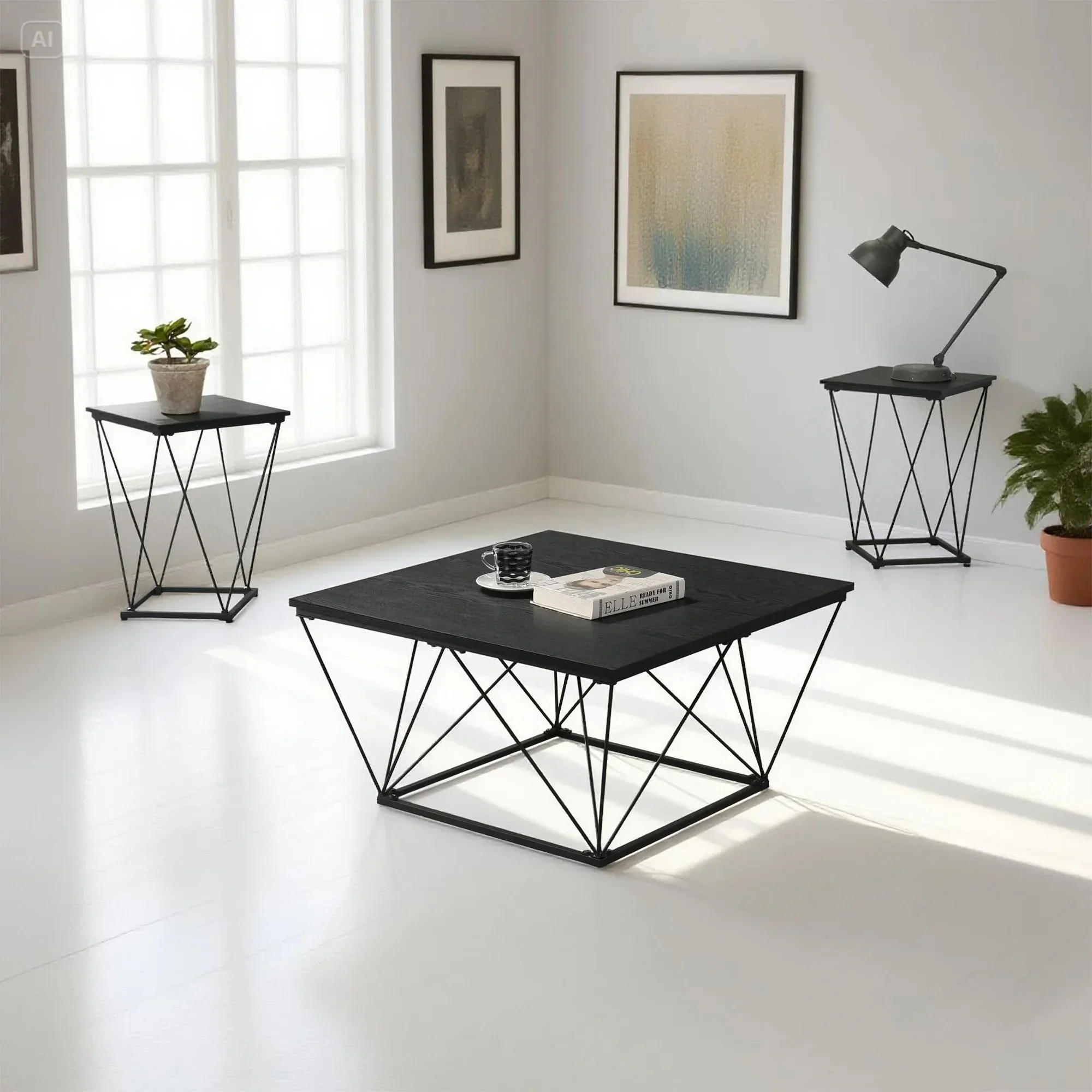 Whetstone 31.5" 3-Piece Coffee Table Set with Angular & Geometric Metal Base - Image 4