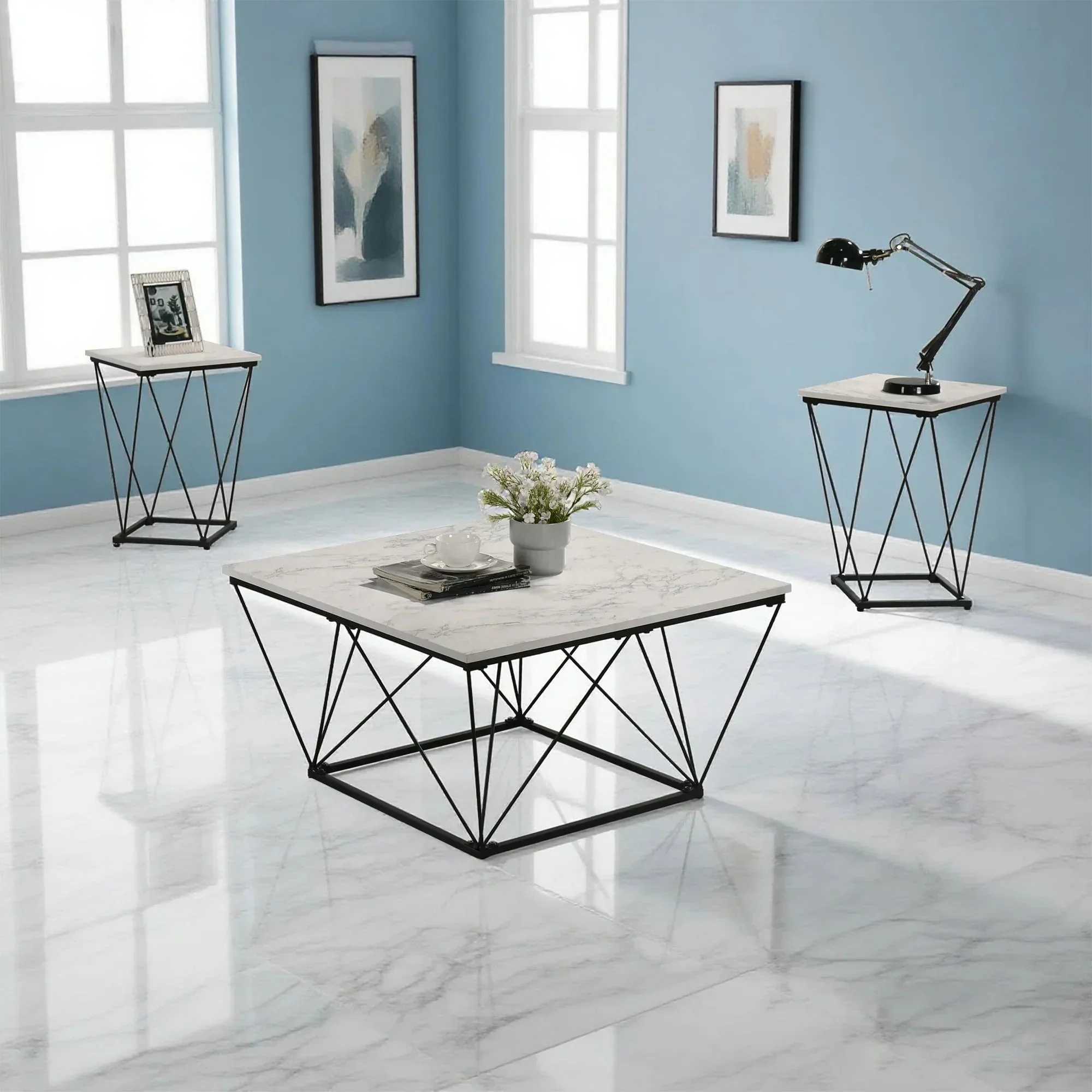 Whetstone 31.5" 3-Piece Coffee Table Set with Angular & Geometric Metal Base - Image 6