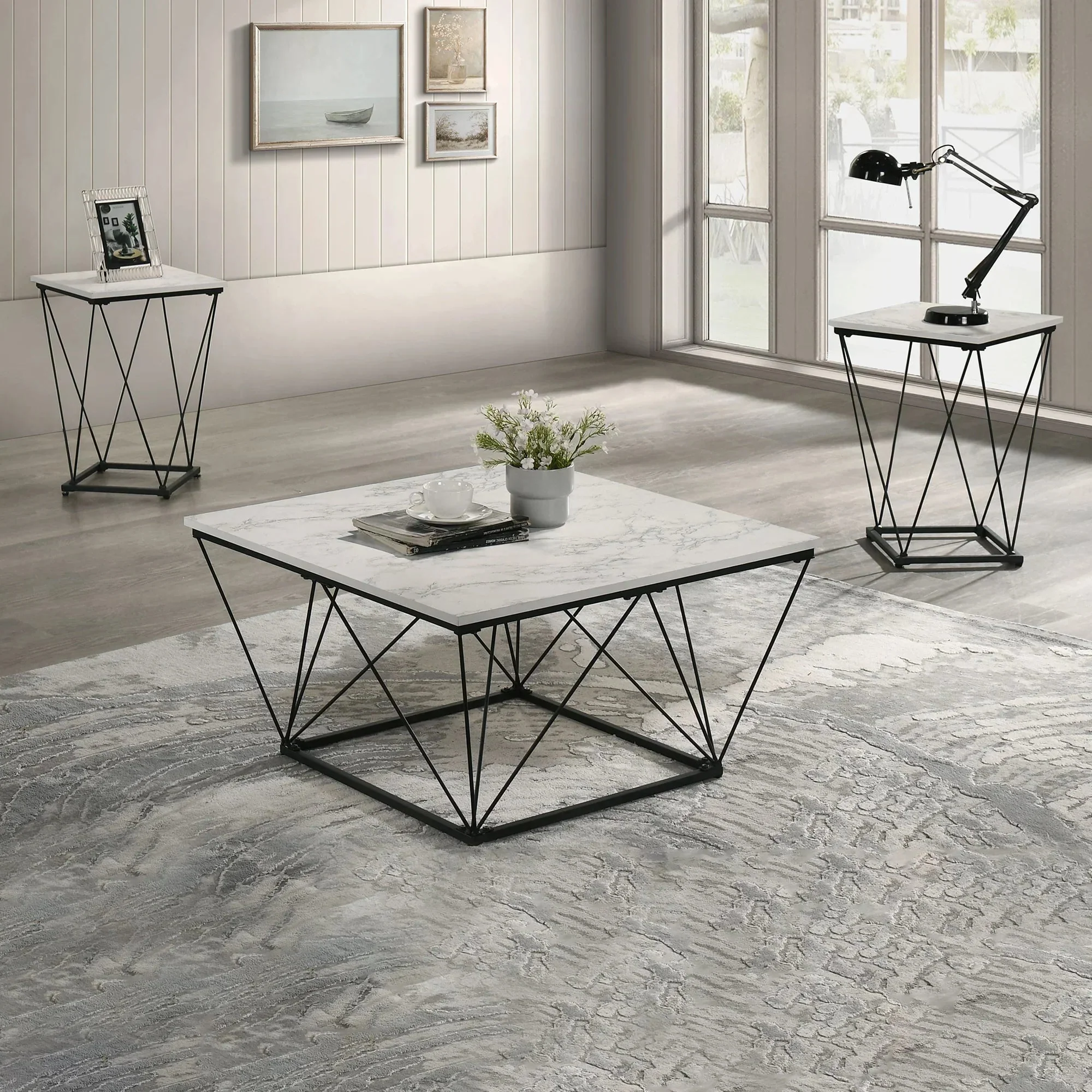 Whetstone 31.5" 3-Piece Coffee Table Set with Angular & Geometric Metal Base - Image 7