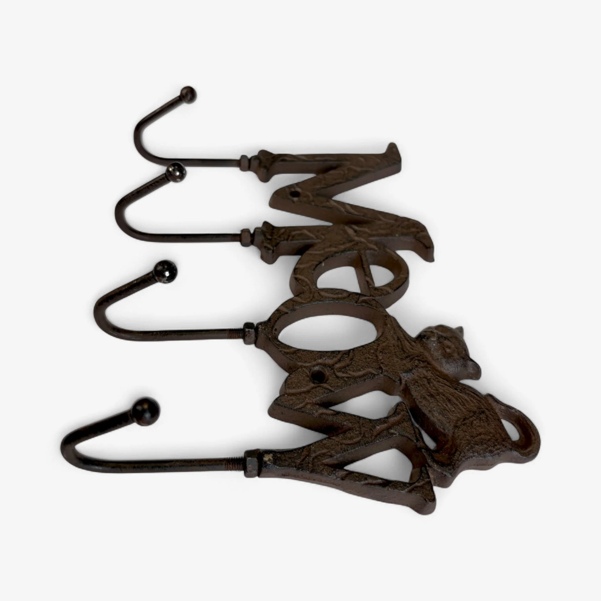 Whimsical Cast Iron Meow Cat Hook Rack, Rustic Wall Organizer - Image 3
