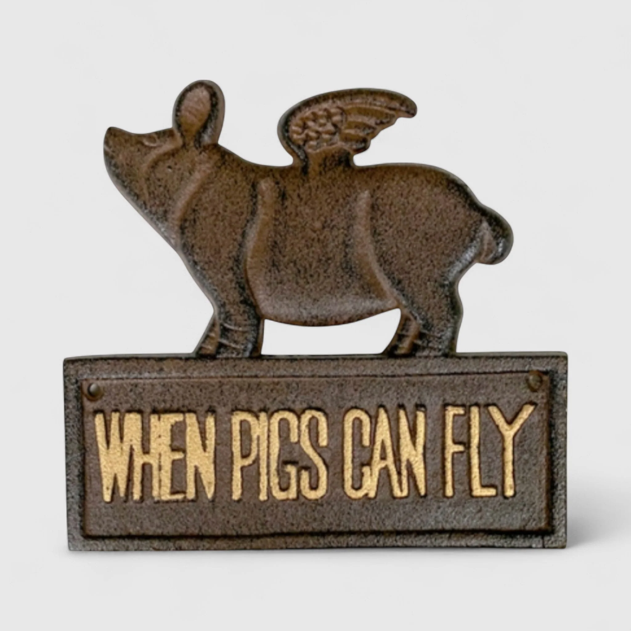 Whimsical Cast Iron Plaque: When Pigs Can Fly - Fun Vintage Sign - Image 2