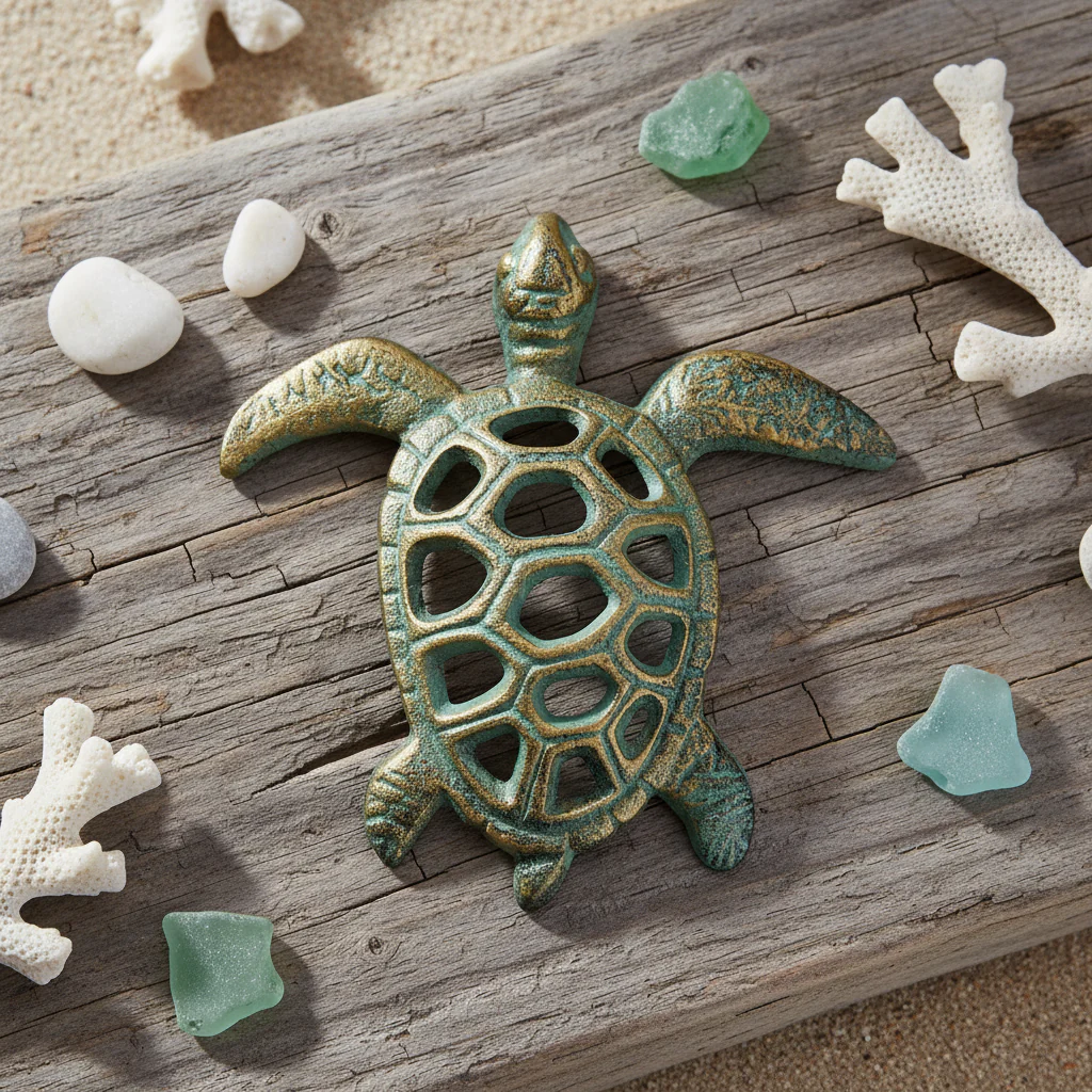Turtle Figurine, Antique Bronze Cast Iron Coastal Decor Accent