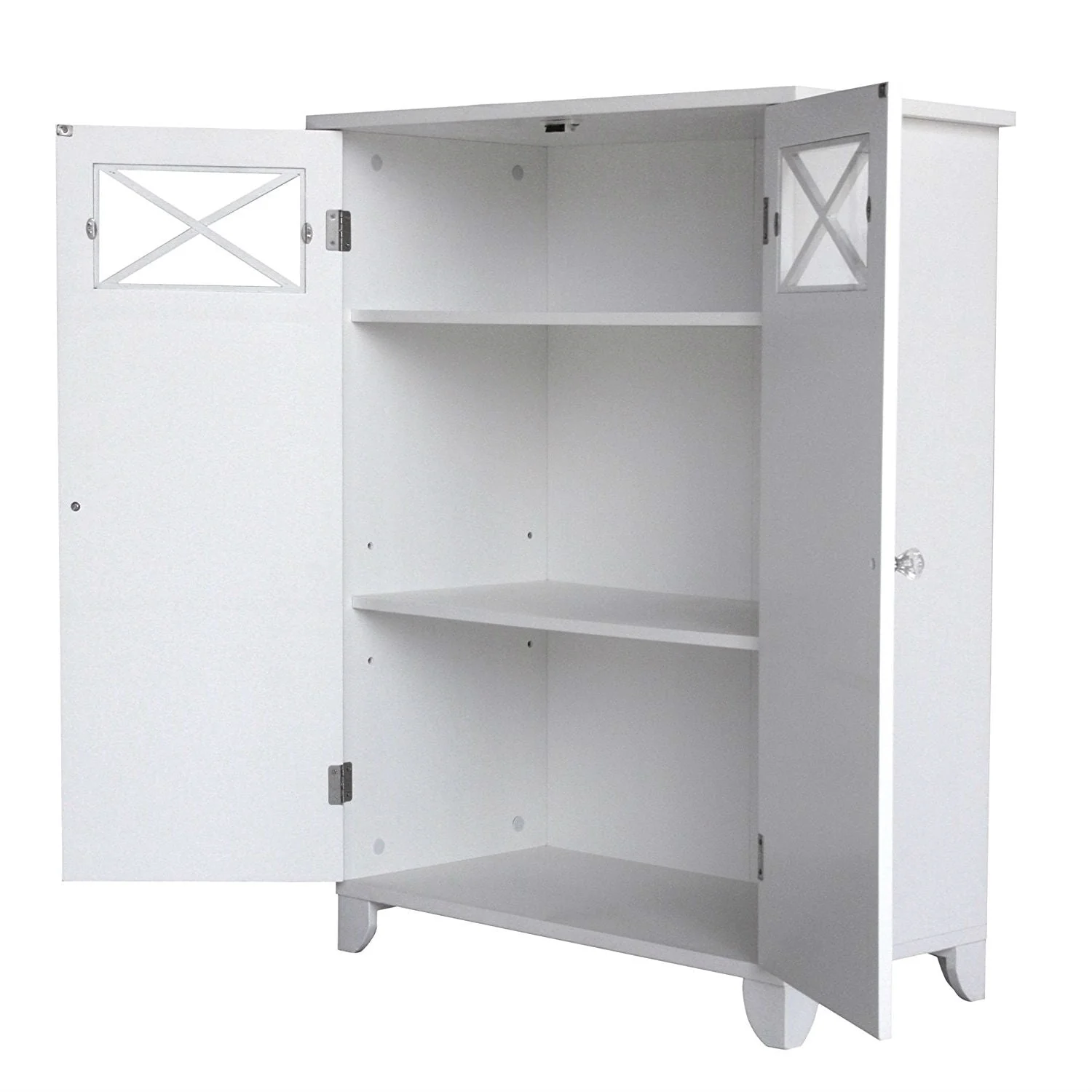 White 2-Door Bathroom Floor Cabinet with Adjustable Storage Shelf - Image 2
