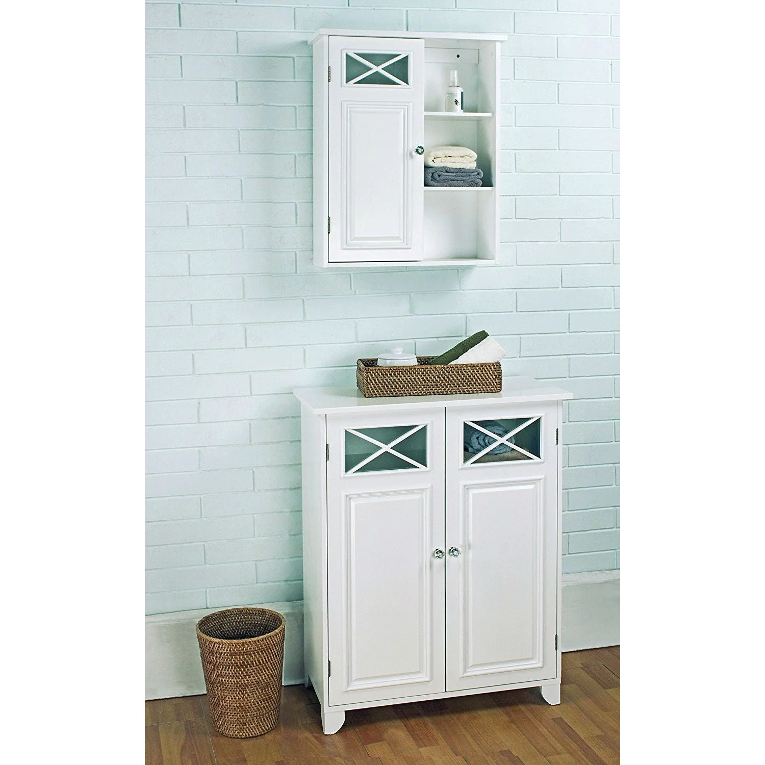 White 2-Door Bathroom Floor Cabinet with Adjustable Storage Shelf - Image 3