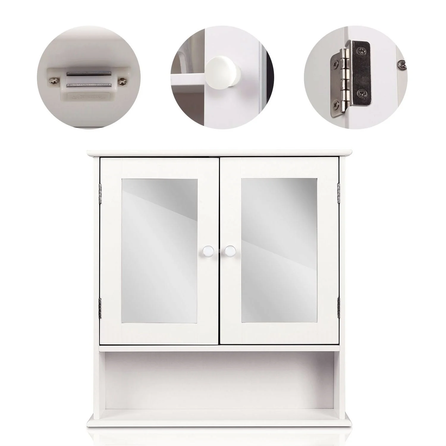 White 2-Door Mirrored Medicine Cabinet with Open Shelf - Image 2