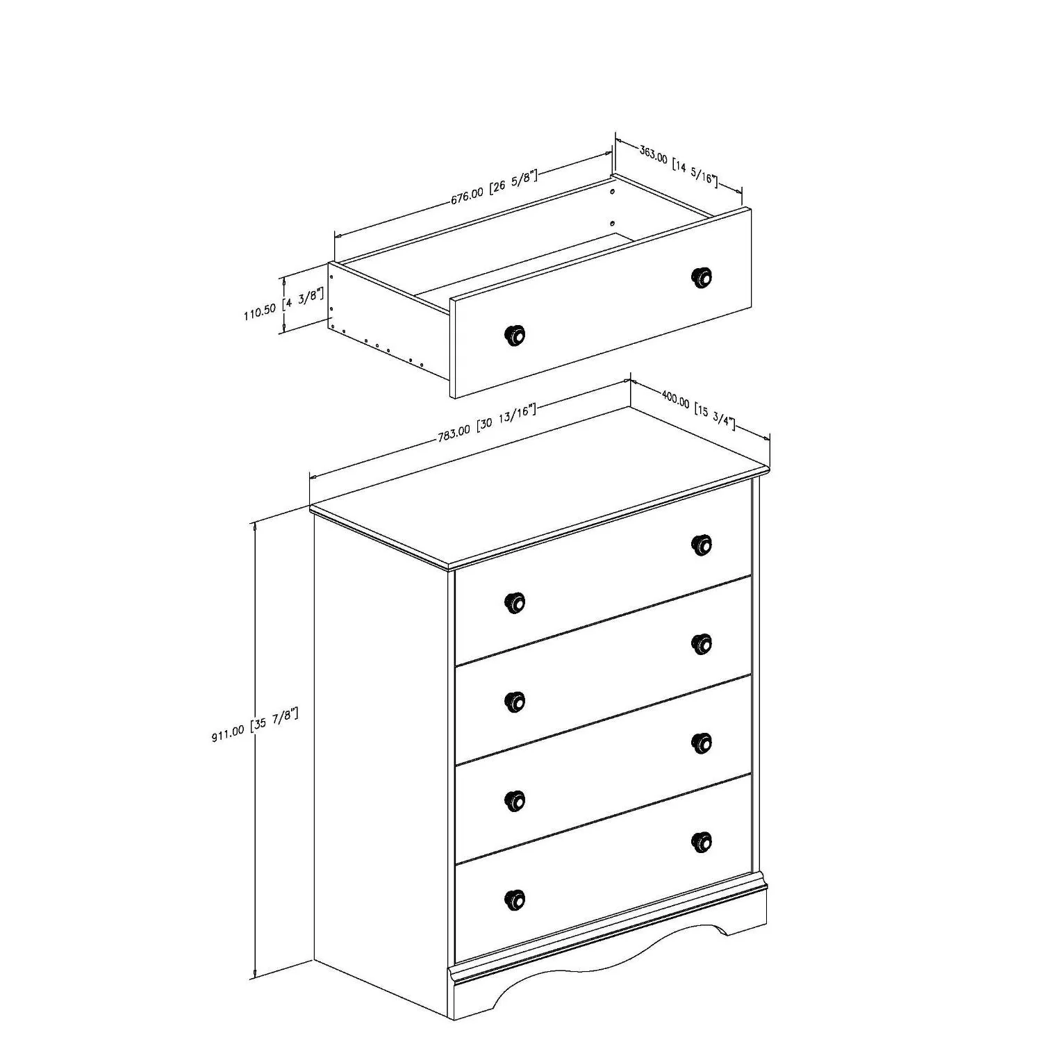 White 4 Drawer Bedroom Chest with Wooden Knobs - Image 4