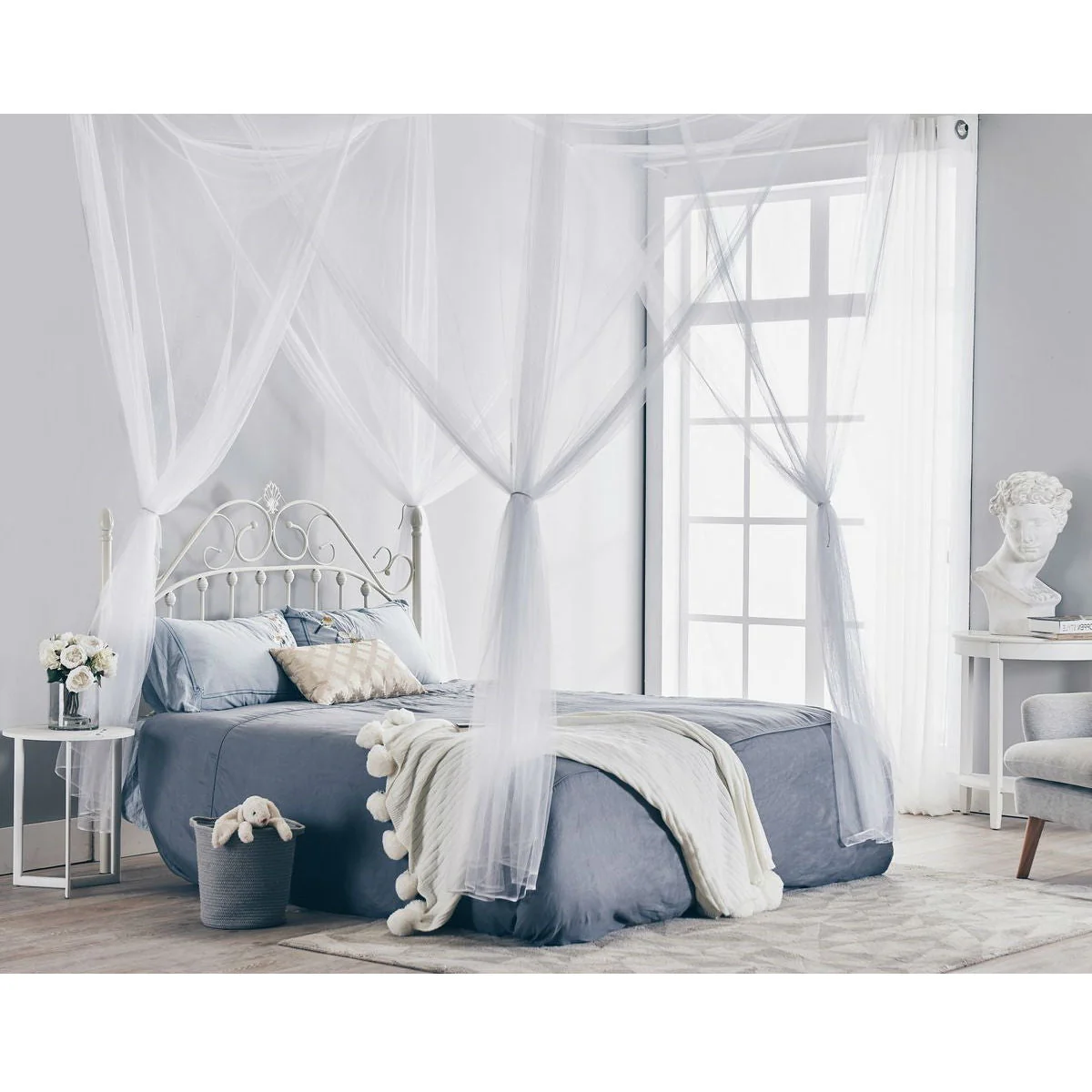 White 4-Post Bed Netting Mosquito Net for Canopy Beds - Fits size Full Queen and King - Image 2