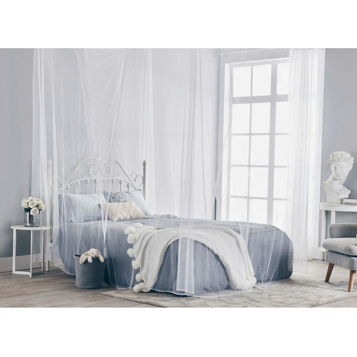 White 4-Post Bed Netting Mosquito Net for Canopy Beds - Fits size Full Queen and King - Image 3