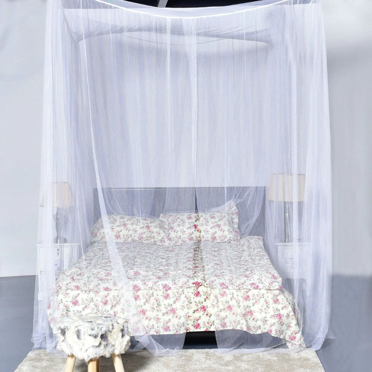 White 4-Post Bed Princess Canopy Net Mosquito Netting for Full or Queen size Beds - Image 3