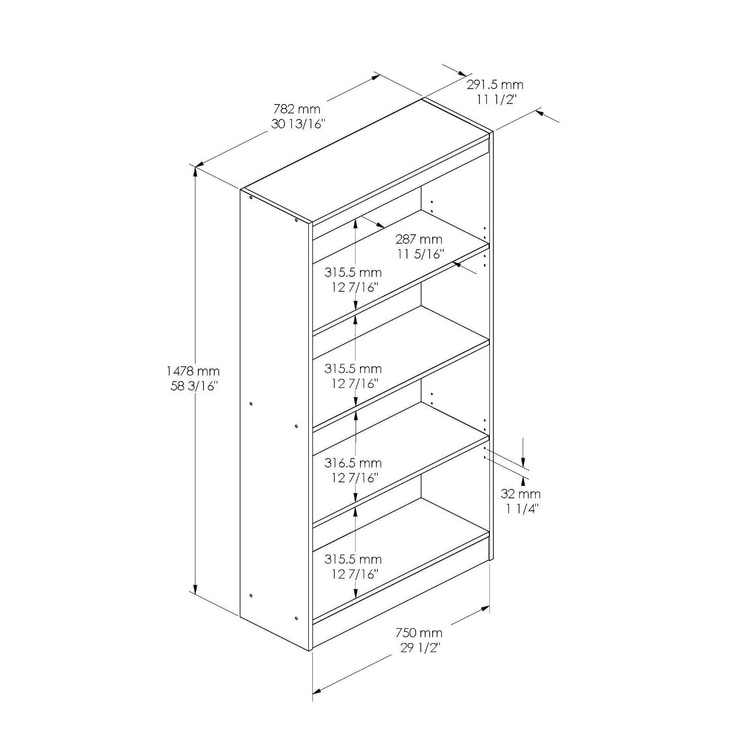 White 4-Shelf Bookcase with 2 Adjustable Shelves - Image 4