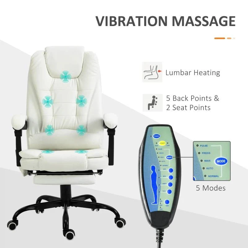 White 7 Mode Vibrating High Back Executive Massage Adjustable Office Chair - Image 2