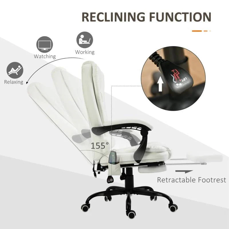 White 7 Mode Vibrating High Back Executive Massage Adjustable Office Chair - Image 3