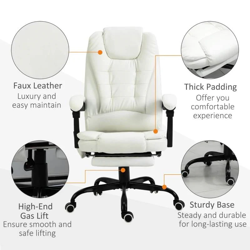 White 7 Mode Vibrating High Back Executive Massage Adjustable Office Chair - Image 4