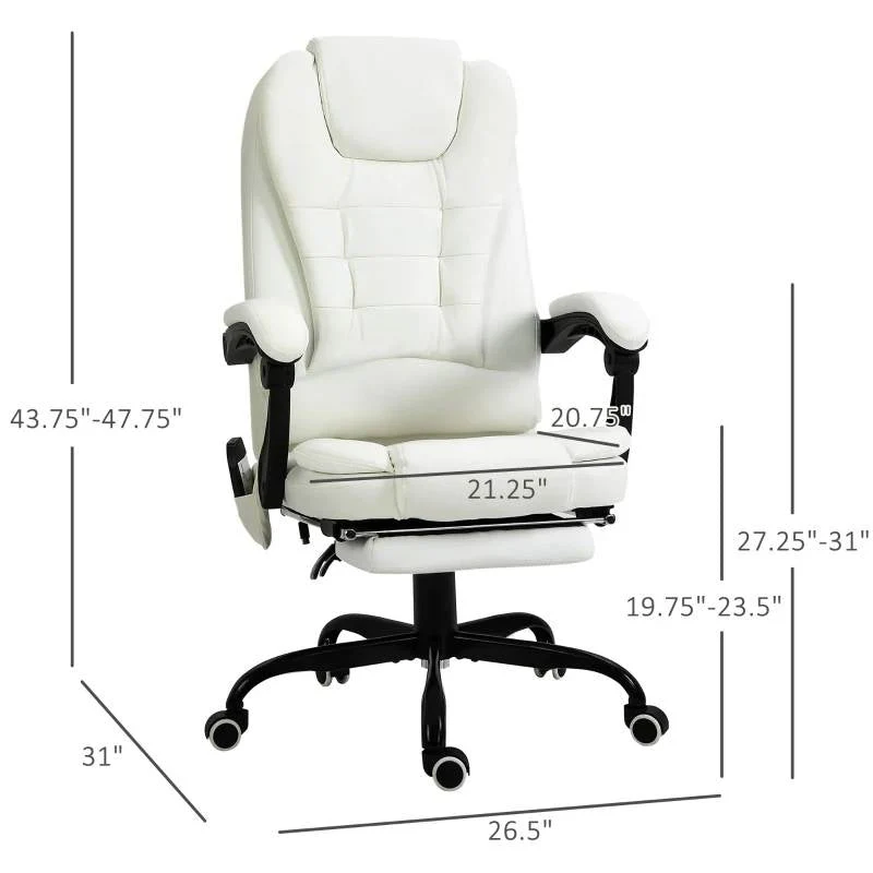 White 7 Mode Vibrating High Back Executive Massage Adjustable Office Chair - Image 5
