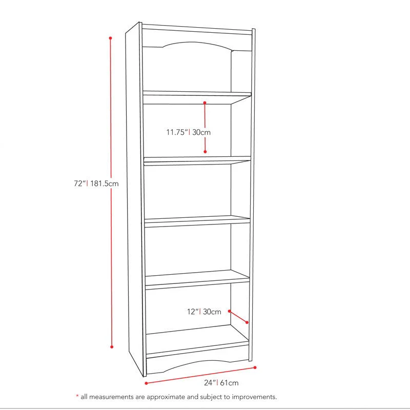 White 72-inch High Bookcase with Soft Arches and 5 Shelves - Image 3