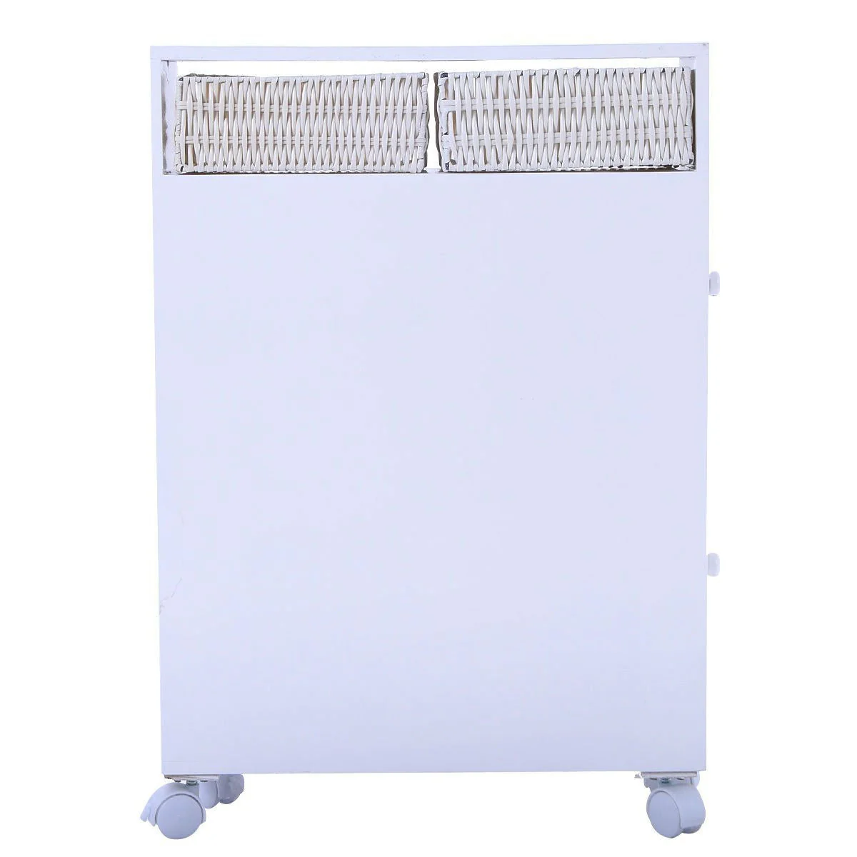 White Bathroom Storage Floor Cabinet with Baskets and Casters - Image 2