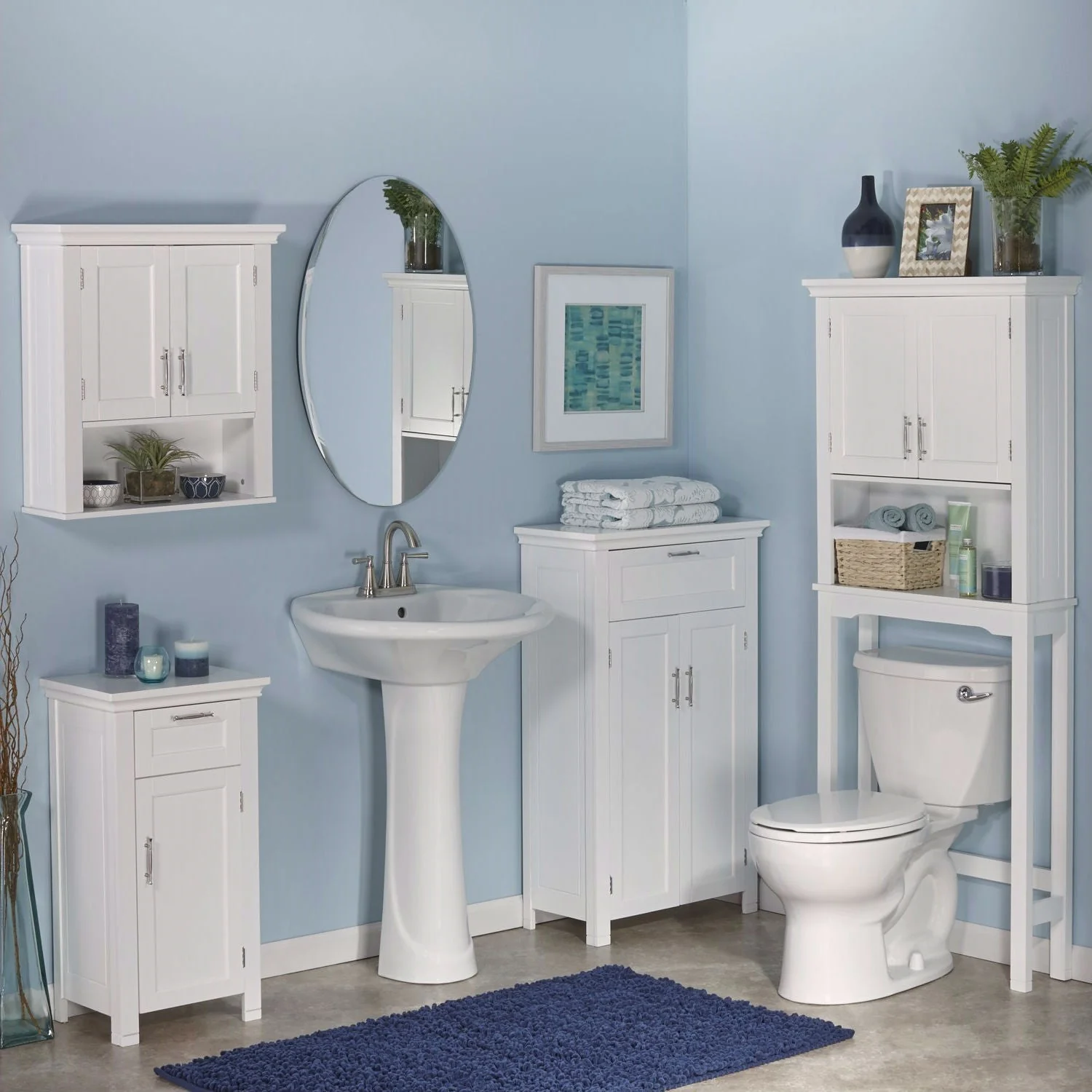 White Bathroom Wall Cabinet Cupboard with Open Shelf - Image 2