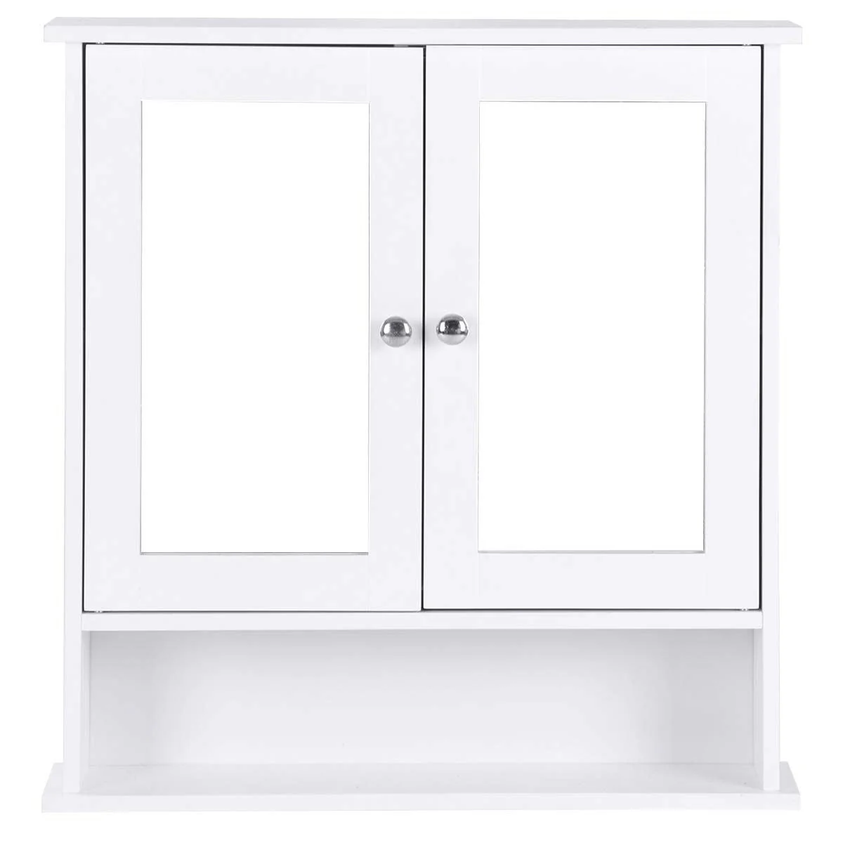 White Bathroom Wall Medicine Cabinet with Mirror and Open Shelf - Image 3