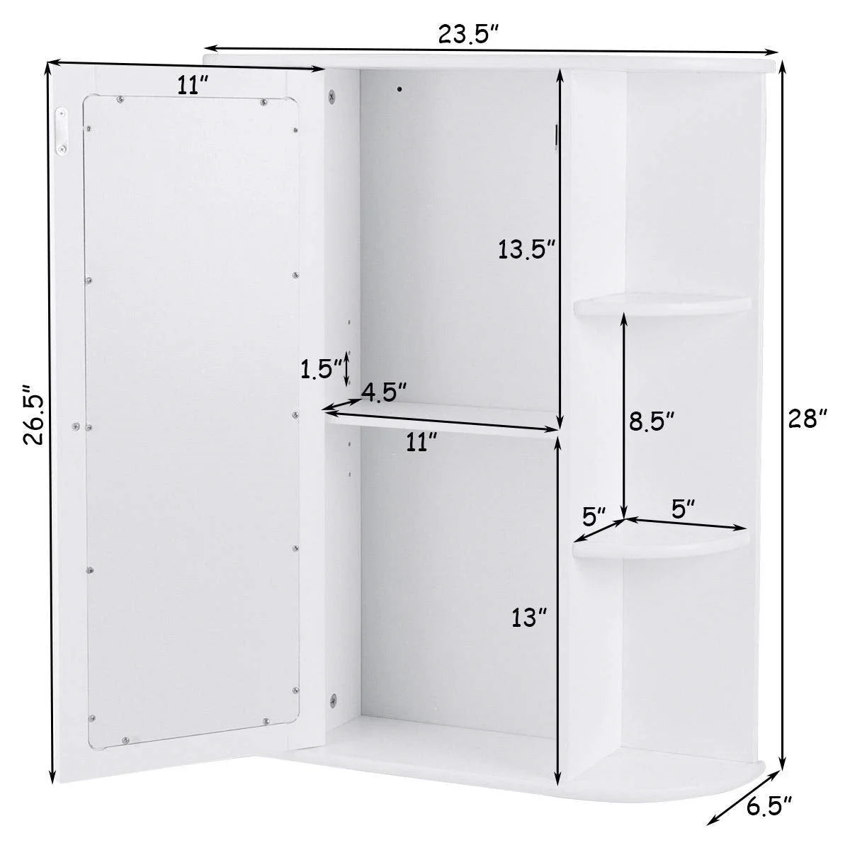 White Bathroom Wall Mounted Medicine Cabinet with Storage Shelves - Image 3